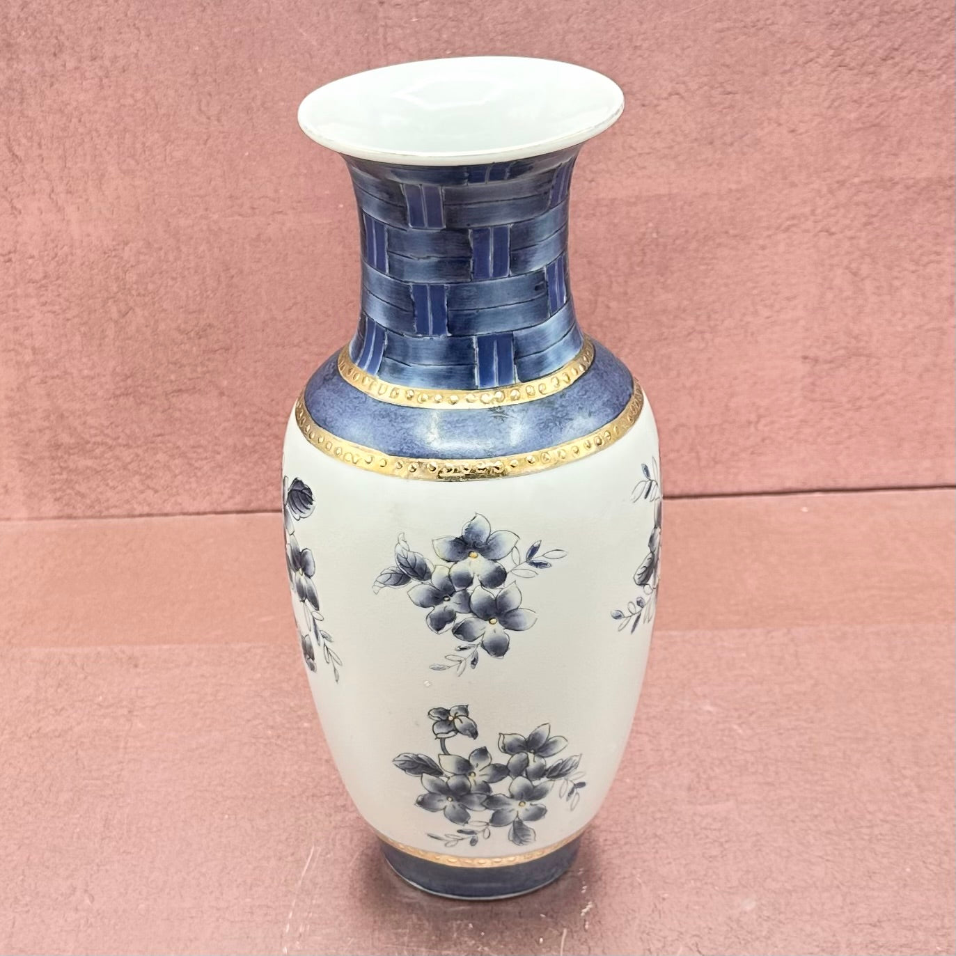 Blue & White Basketweave Vase