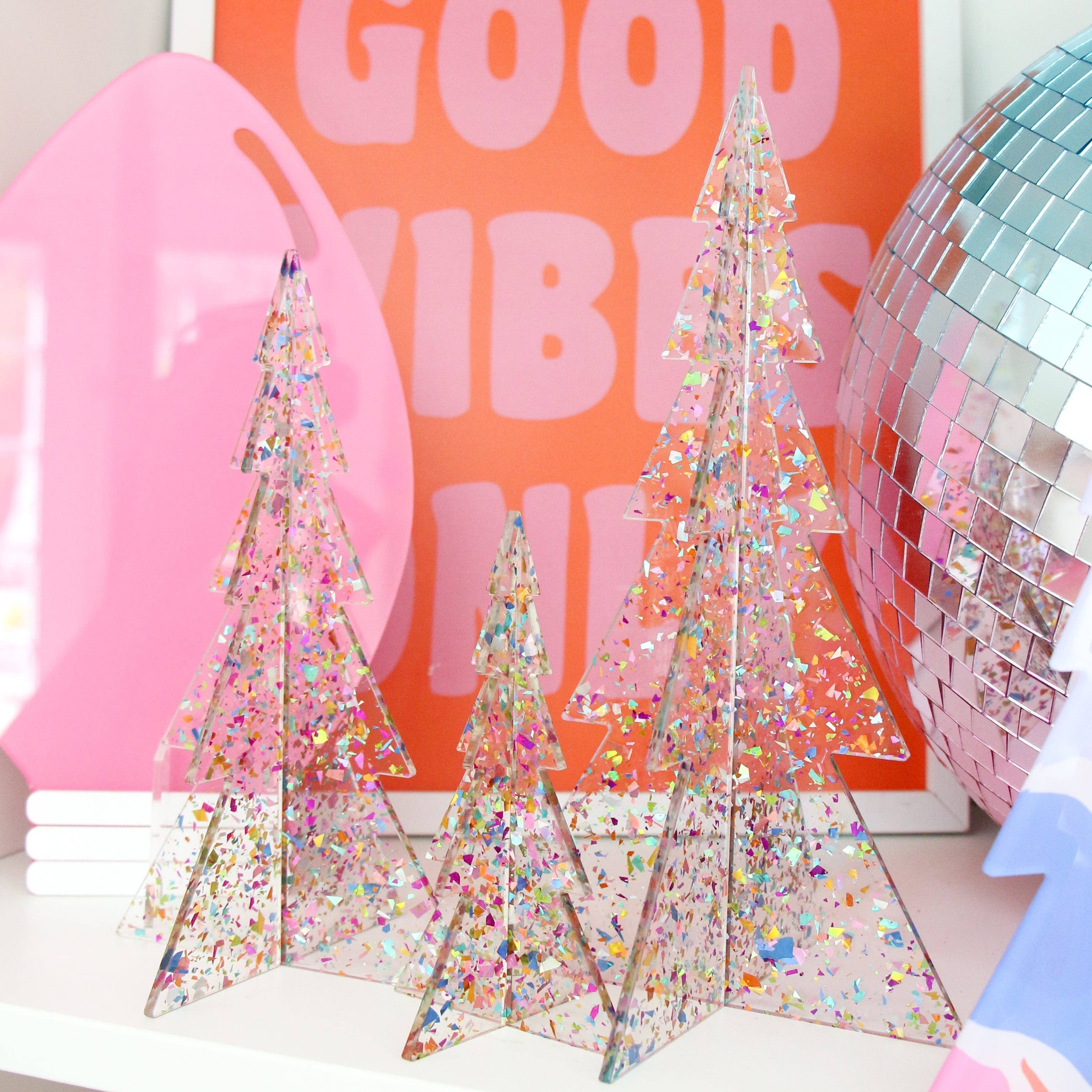 Confetti Acrylic Christmas Trees w/ Bow