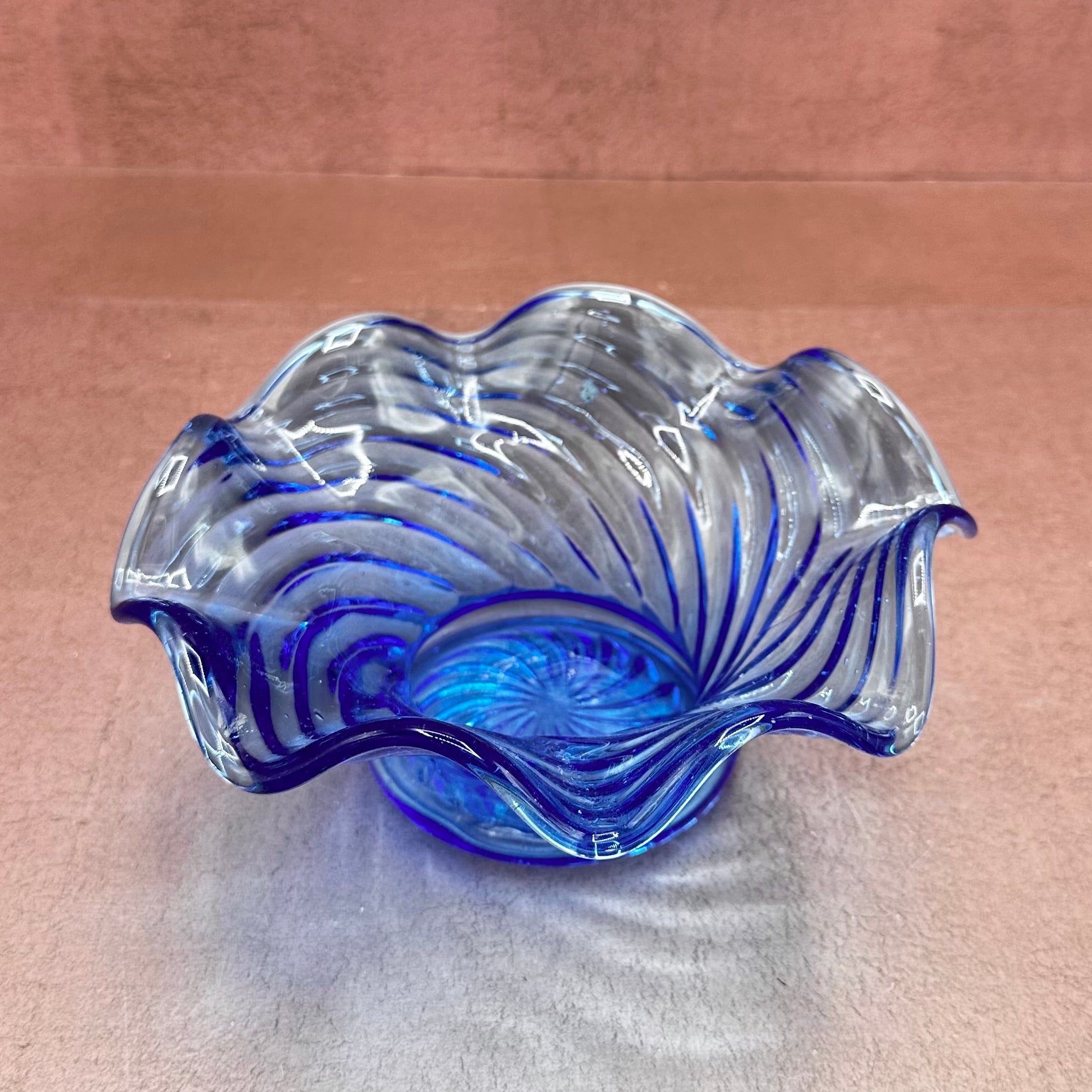 Blue Swirled Ruffle Bowl