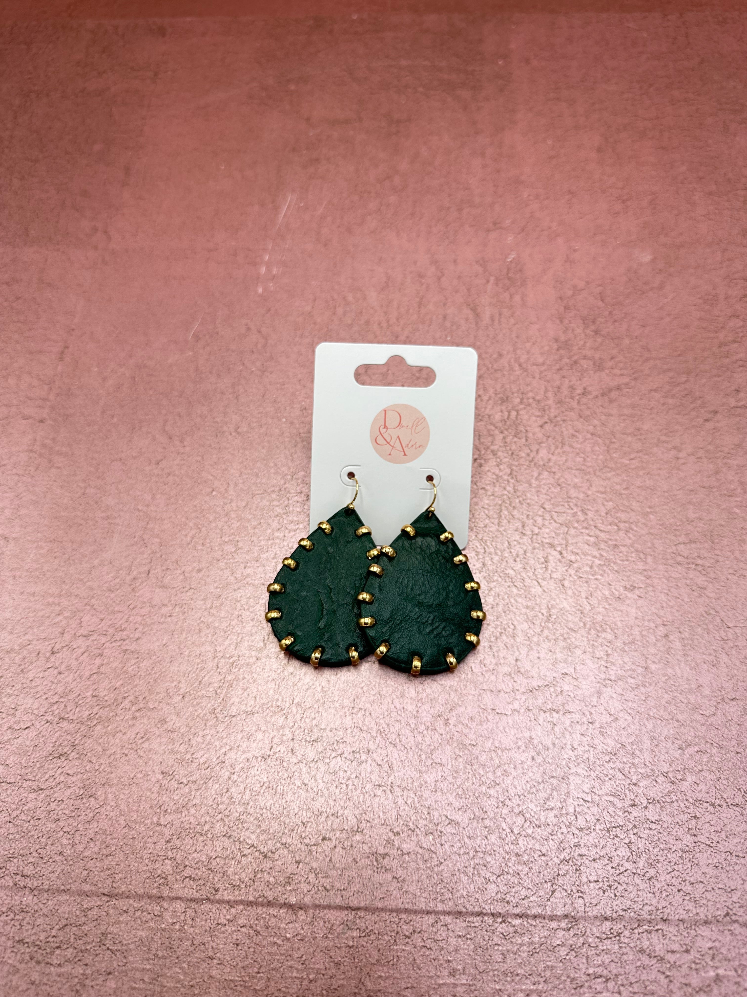 Leather Tear Drop & Metal Earrings