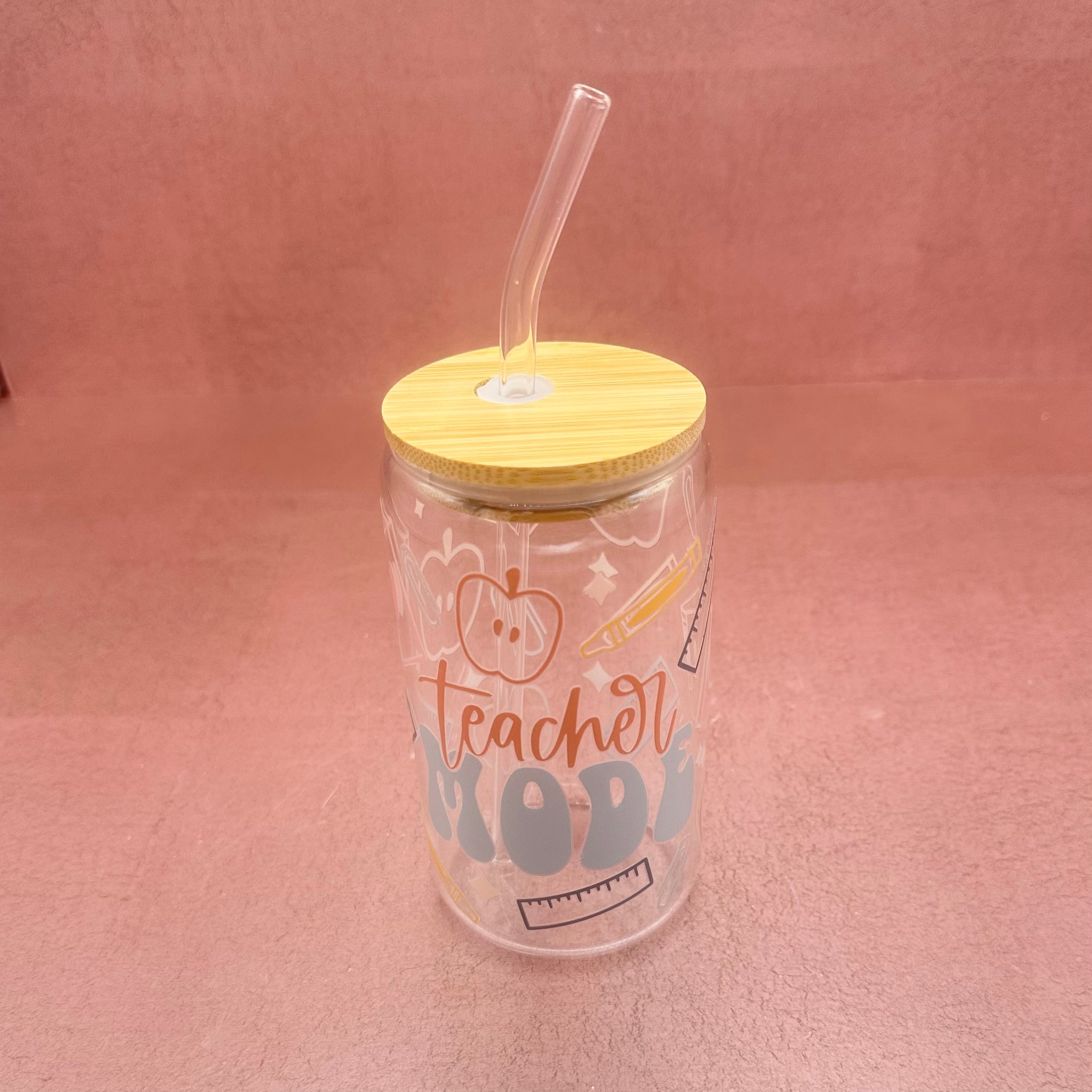 Teacher Glass Cup and Straw