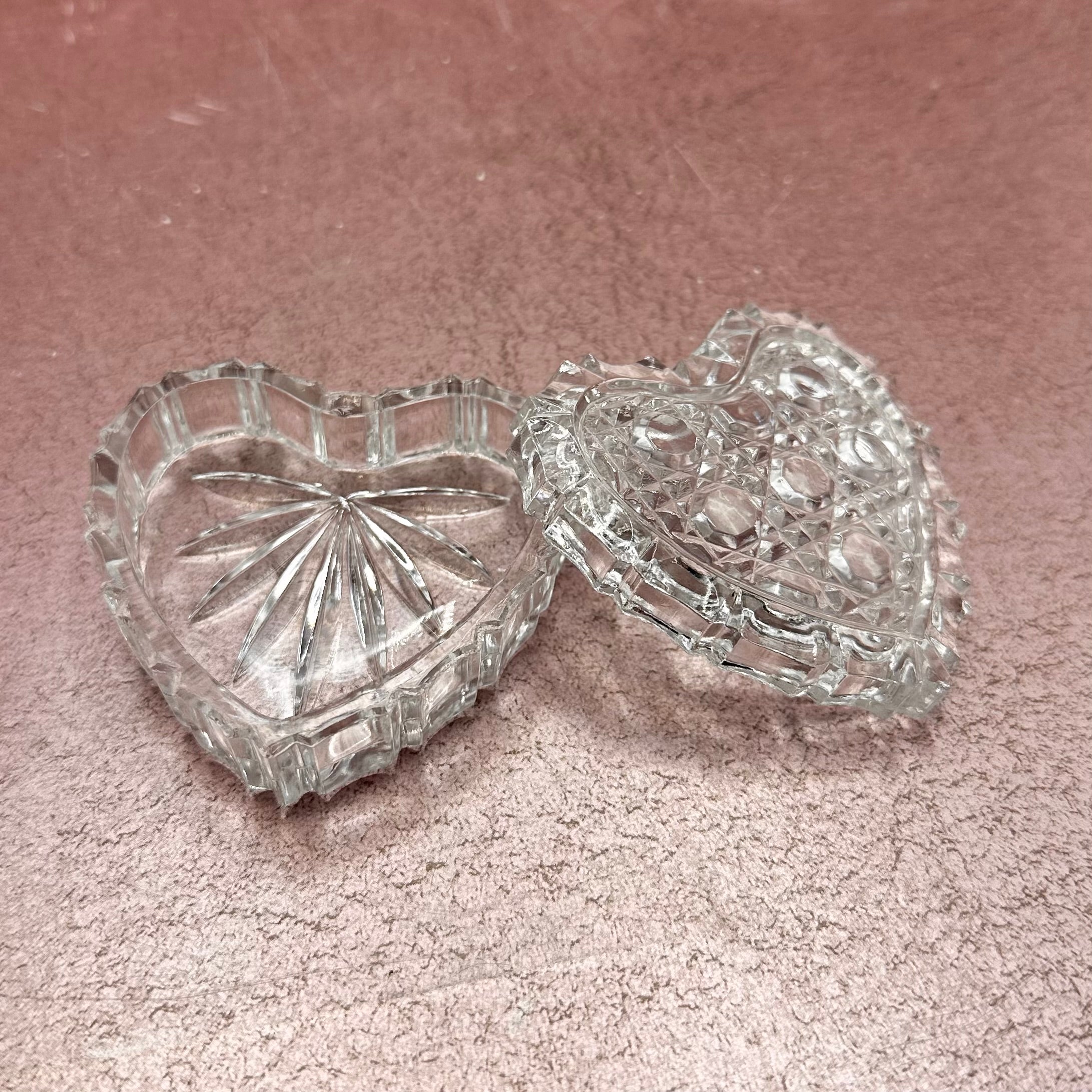 Cane Heart Clear Lidded Trinket Dish
