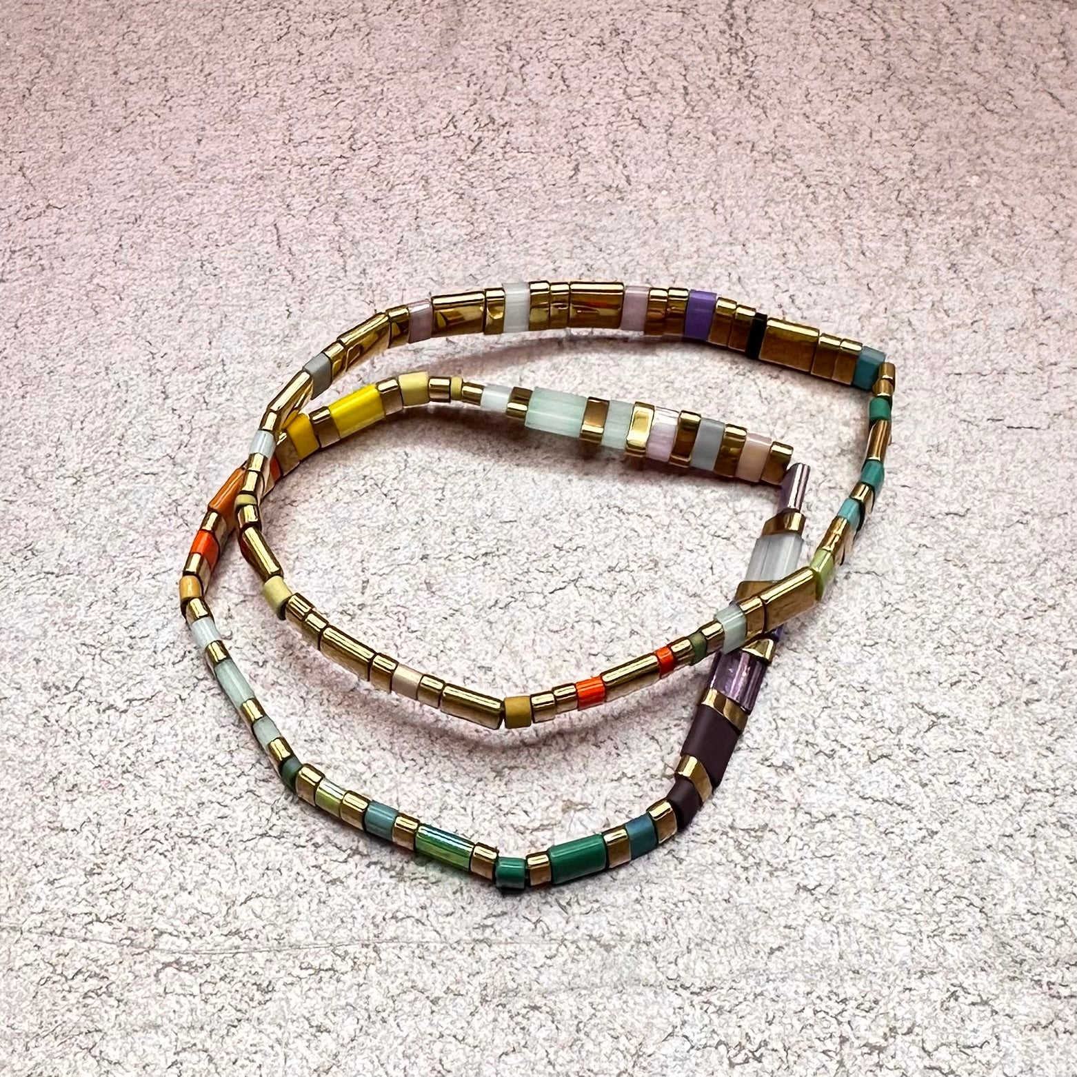 Gold & Rainbow Tile Bracelet Stack
