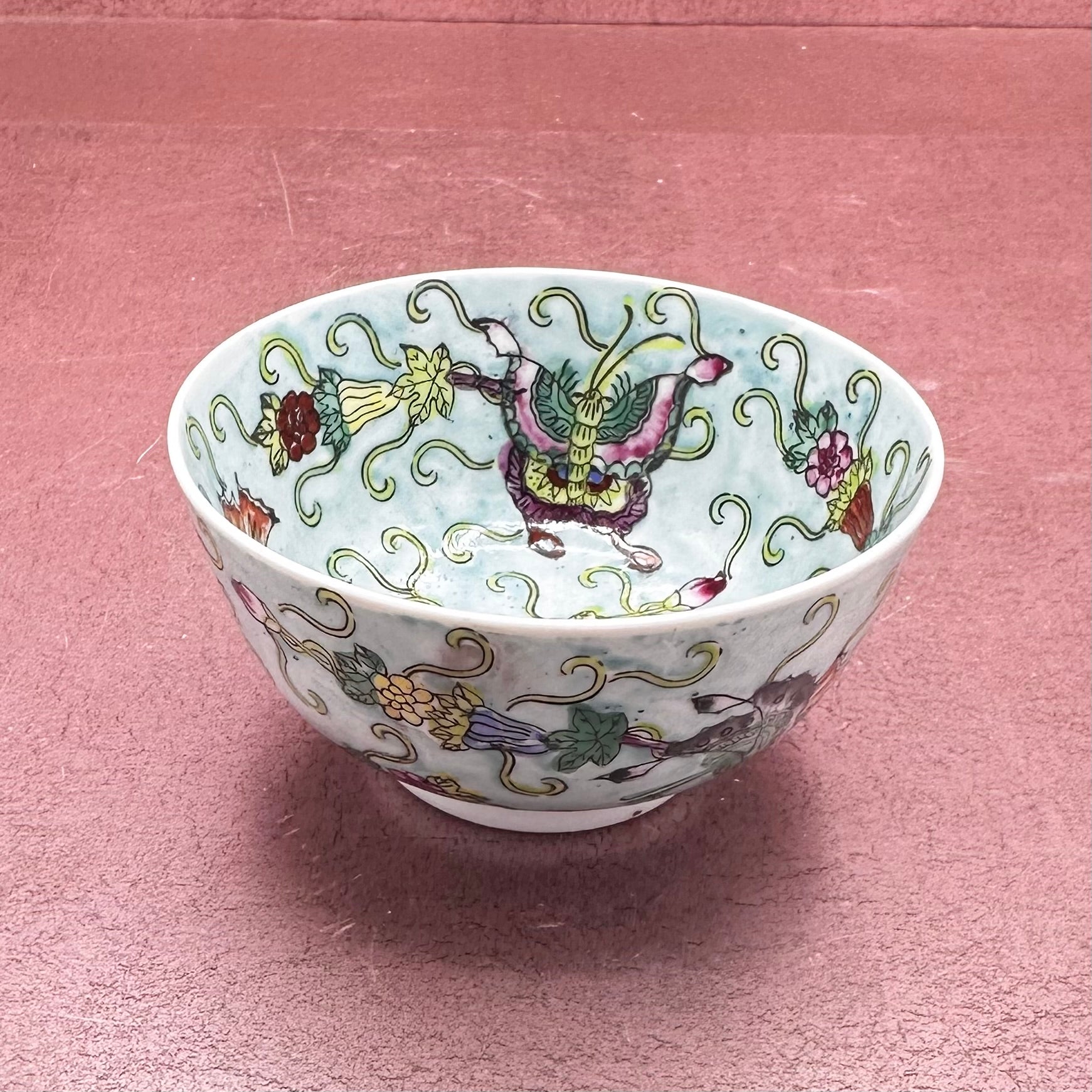 Aqua Floral & Butterfly Macau Style Bowl