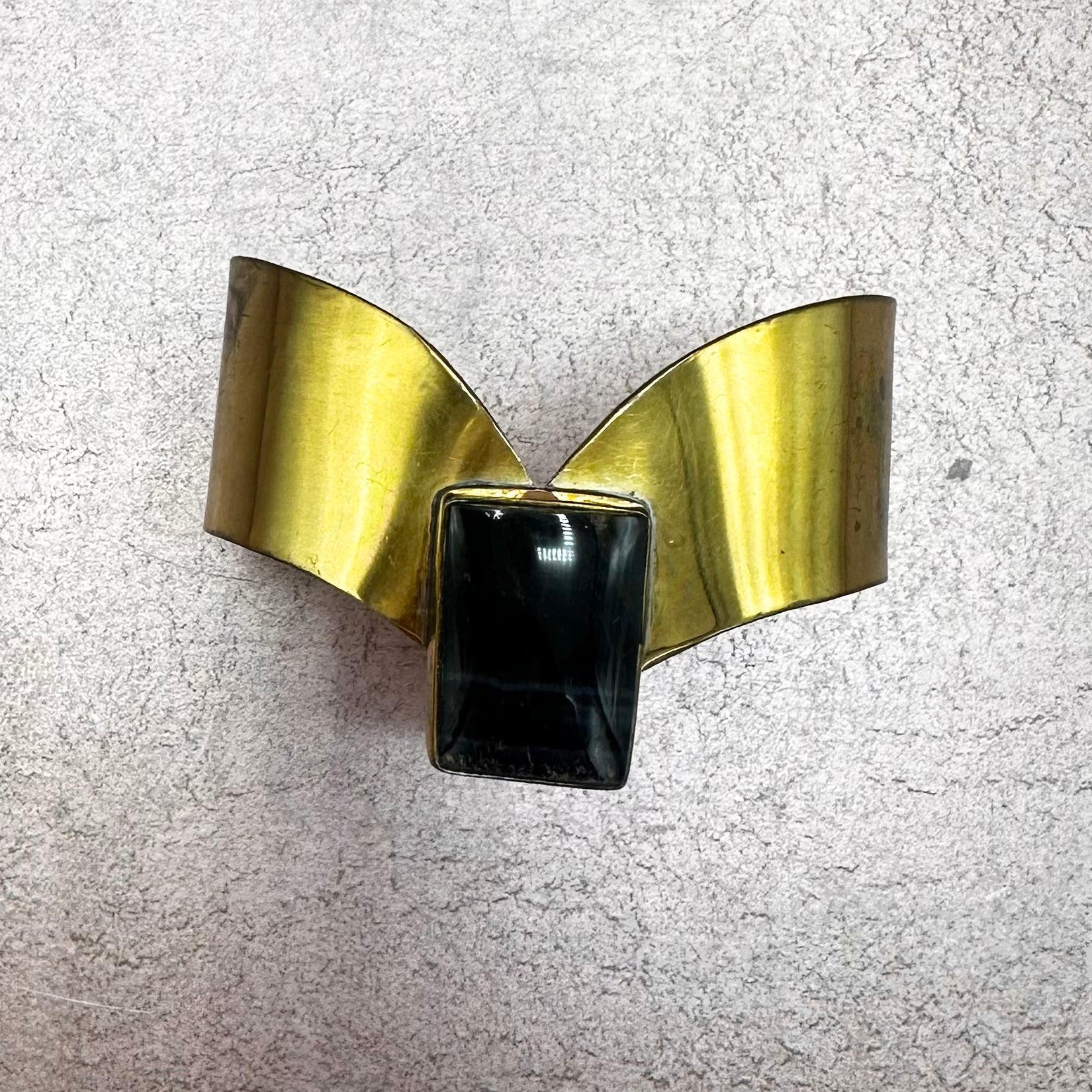 Brass & Stone Angled Cuff Bracelet
