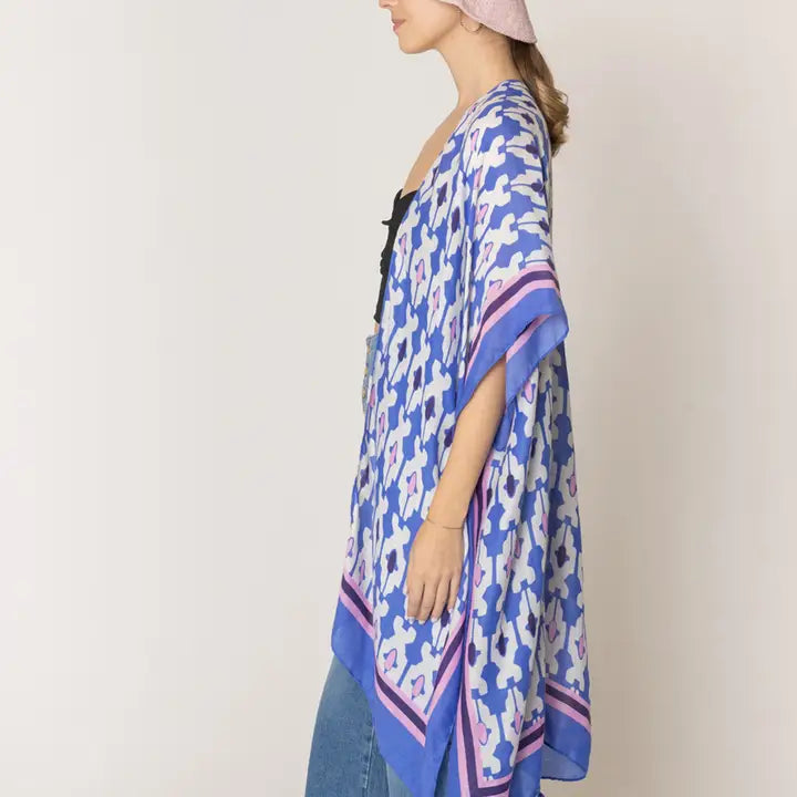 Tile Print Summer Kimono with Tassels