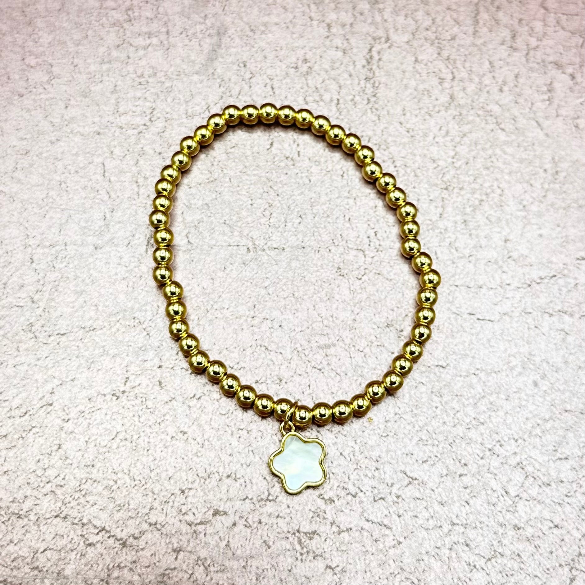 Gold Bead CZ Stud Charm Bracelet