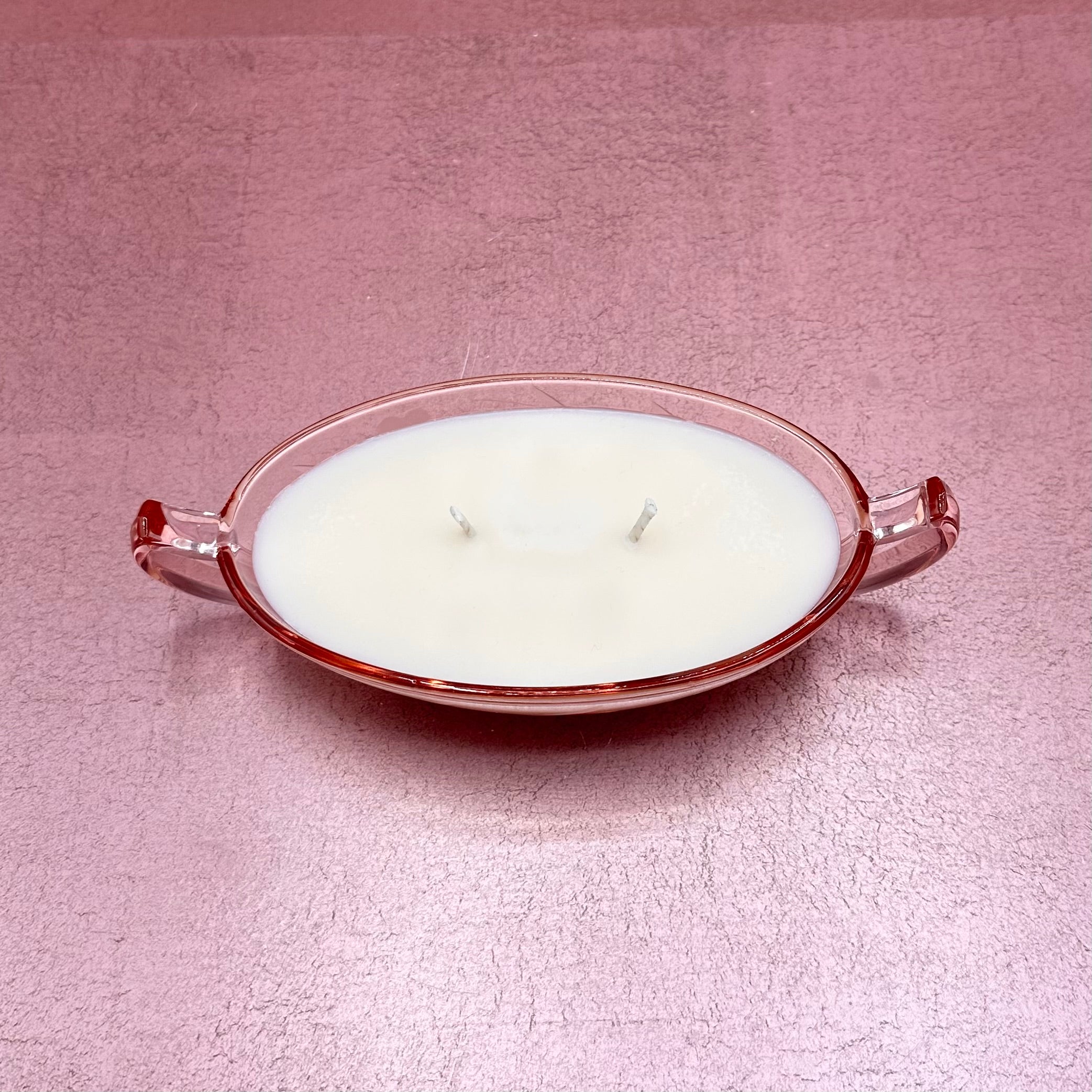 Pink Depression Glass Bowl w/ Handles Candle