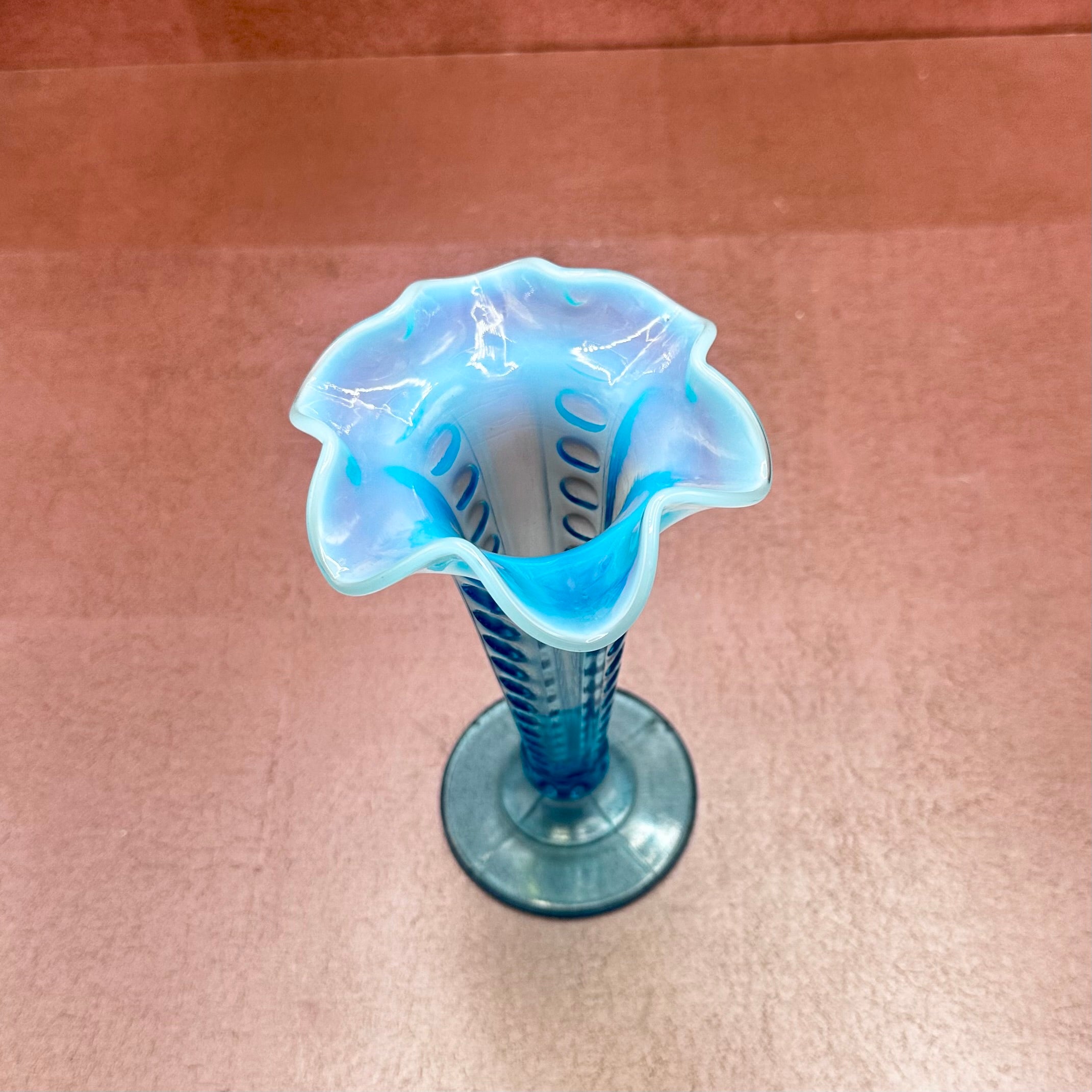 Aqua Fluted Dot Fenton Vase