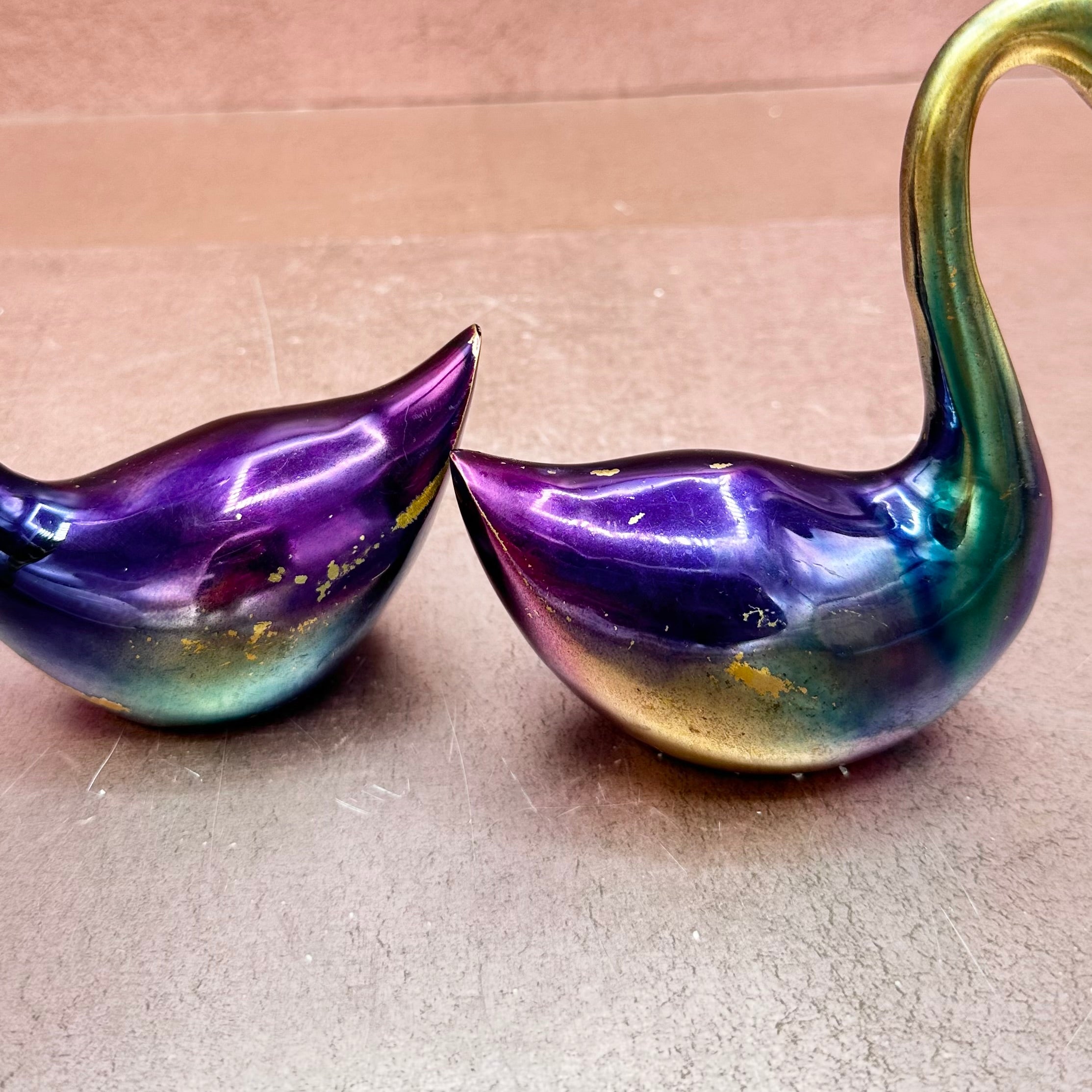 Rainbow Colored Brass Swan Pair