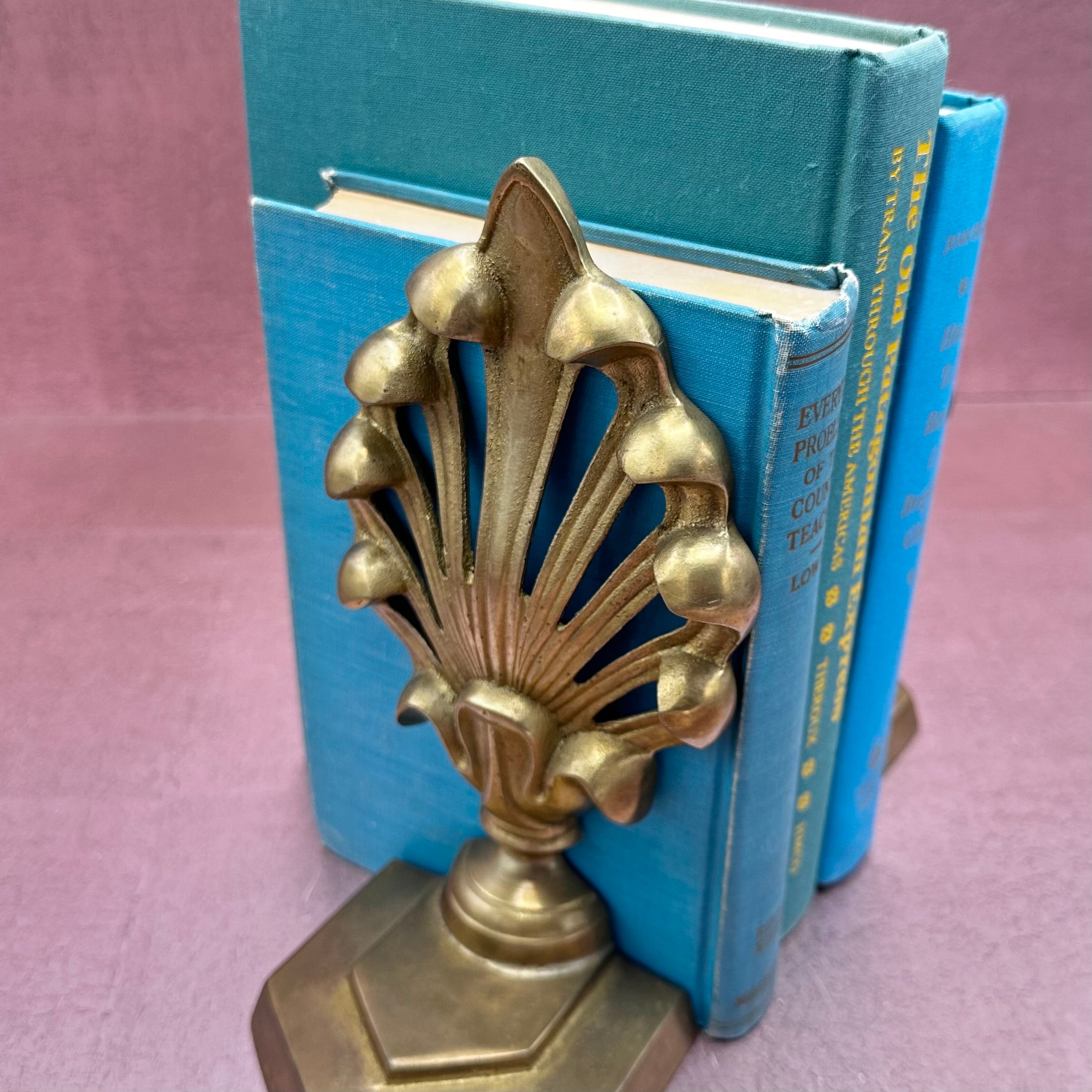 Vintage Fan Shell Brass Bookends