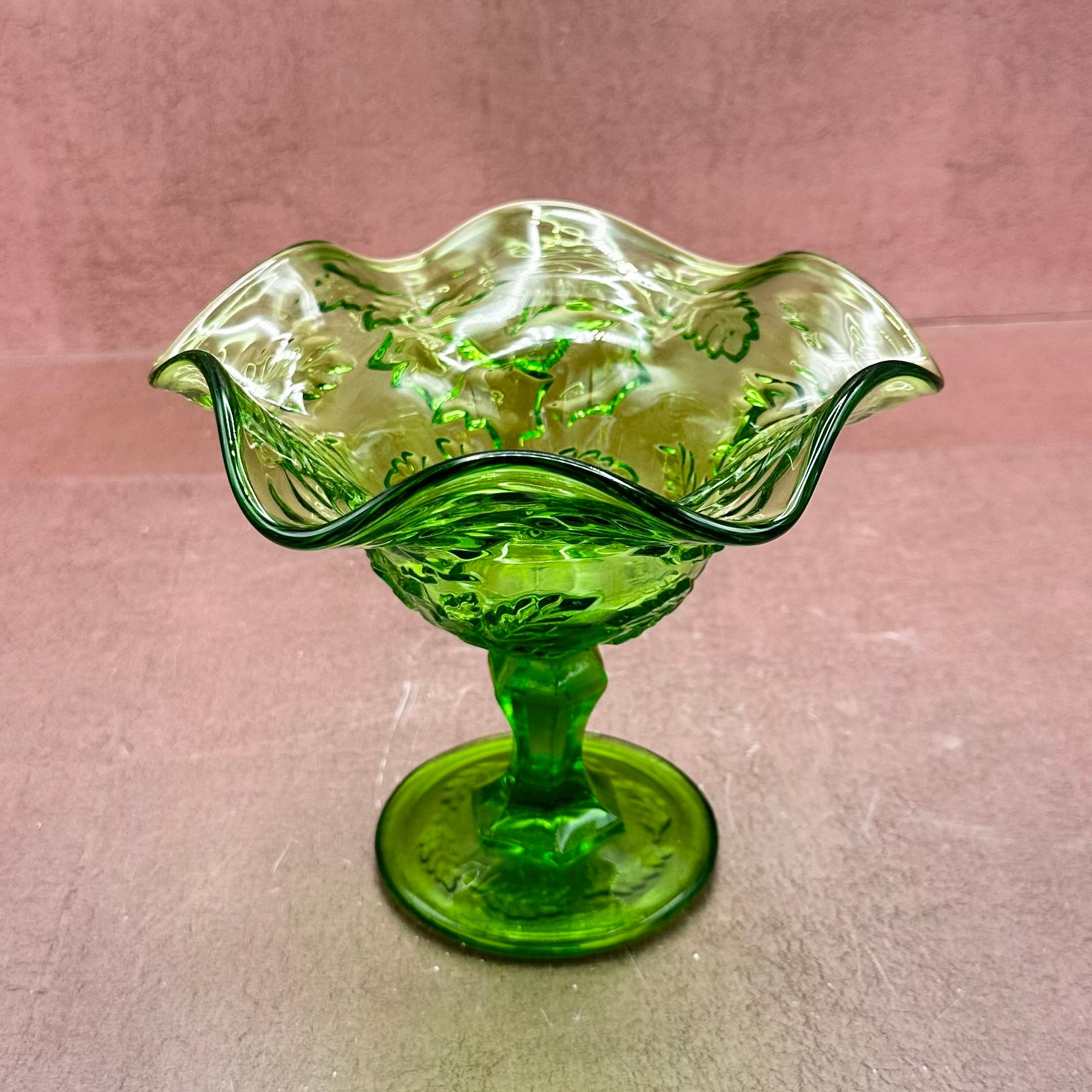 Green Leaf Pattern Compote