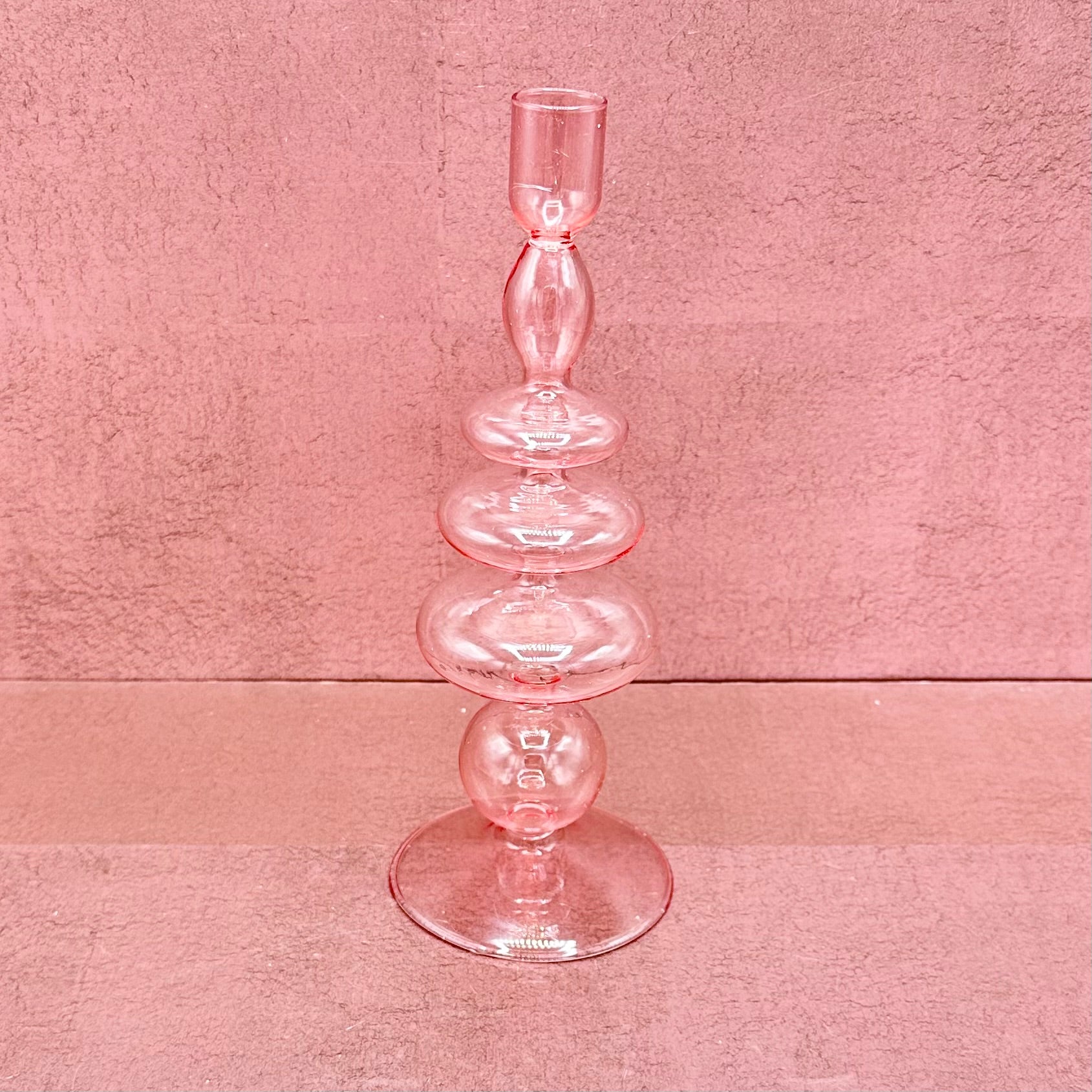 Pink Glass Candlestick
