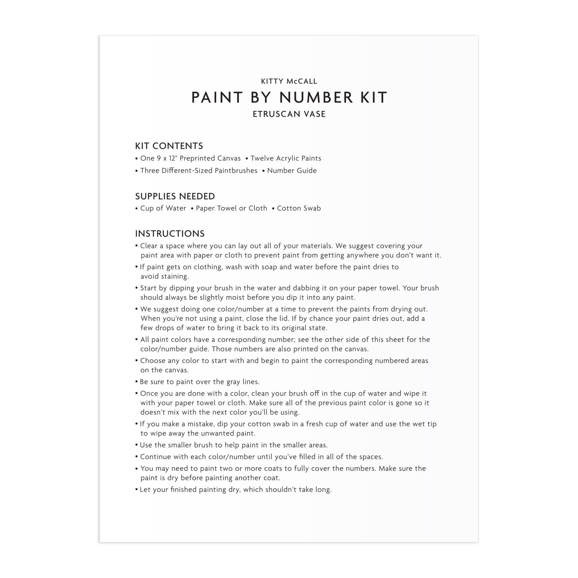 Kitty McCall Etruscan Vase Paint by Number Kit