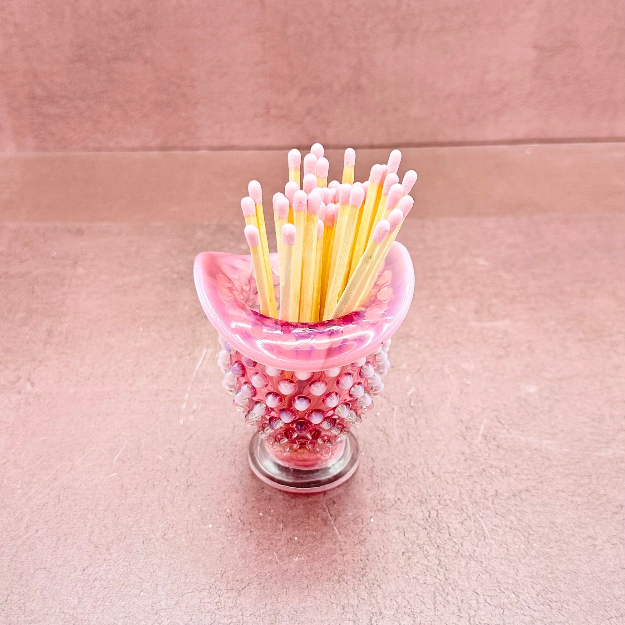 Pink Hobnail Fenton Vase Matchstriker