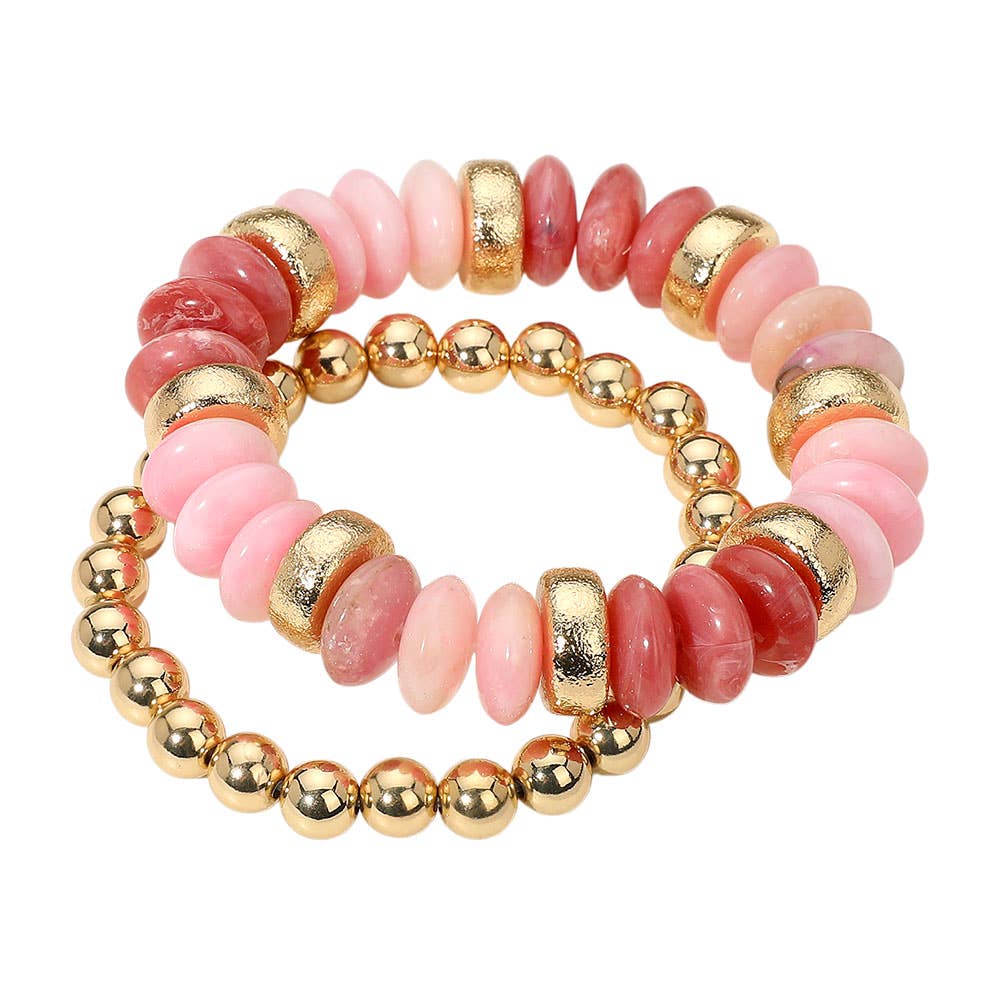 Natural Stone w/ Gold Disc Accent Bracelet
