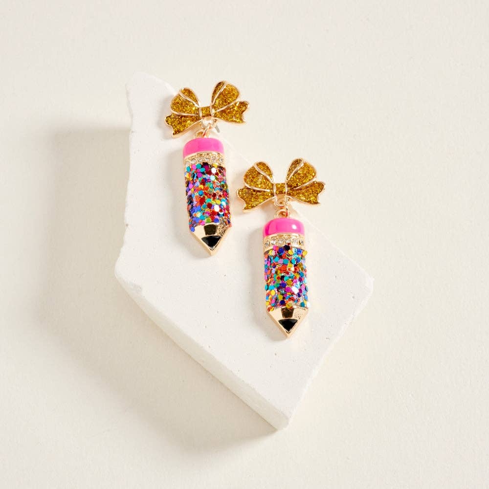 Glittered Pencil Bow Earrings