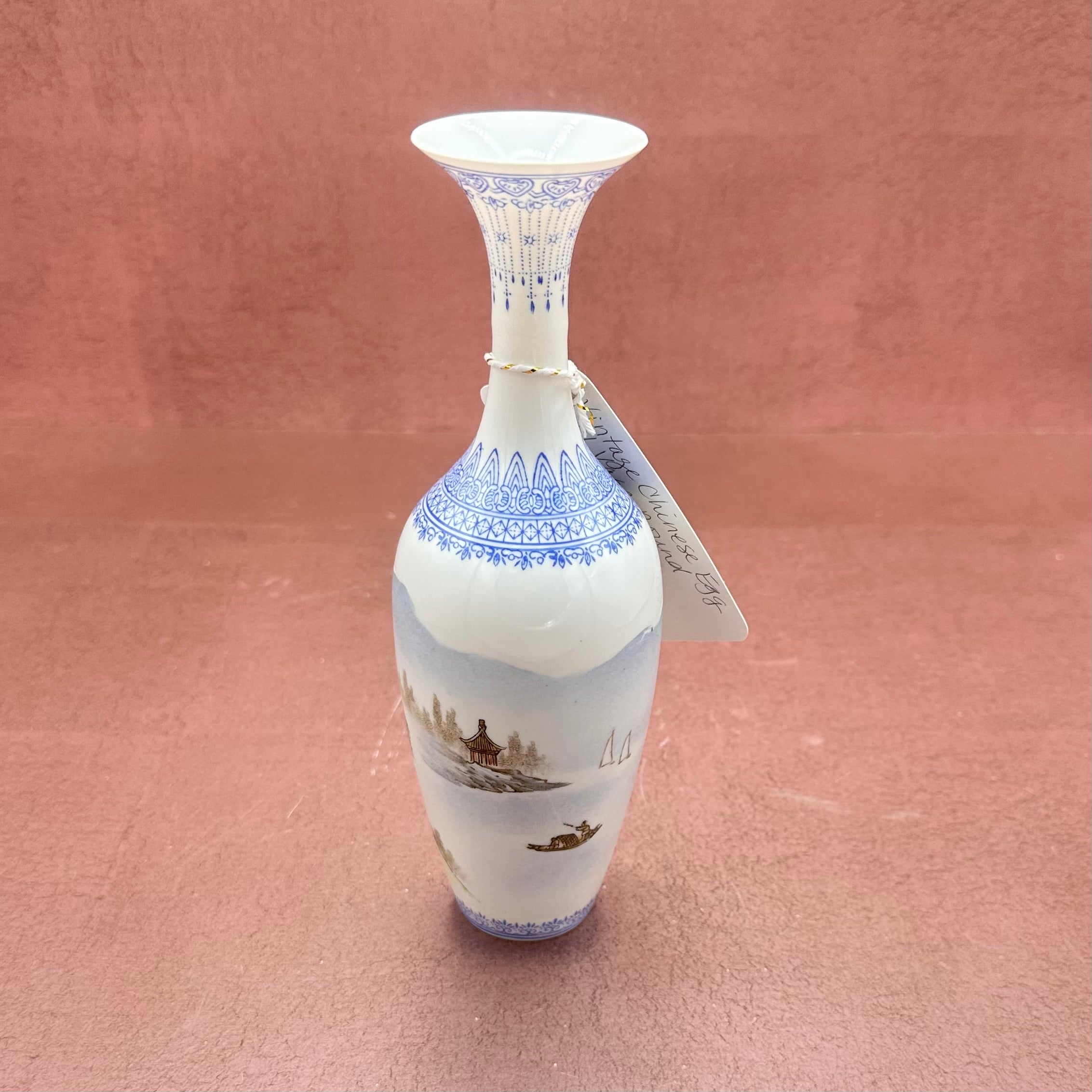 Egg Shell Blue & White Round Vase