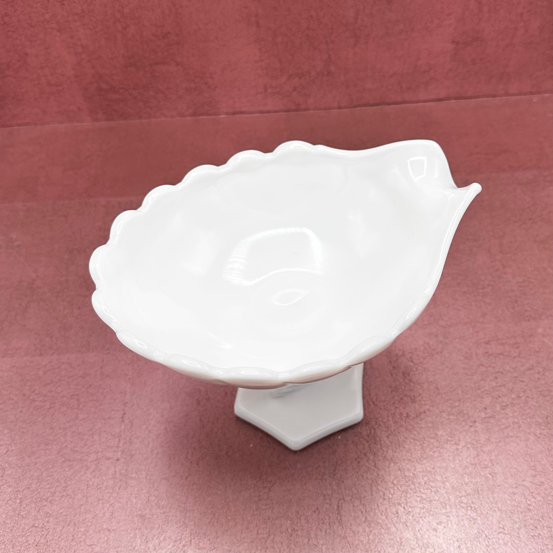 Milk Glass Dolphin Pedestal Shell Bowl