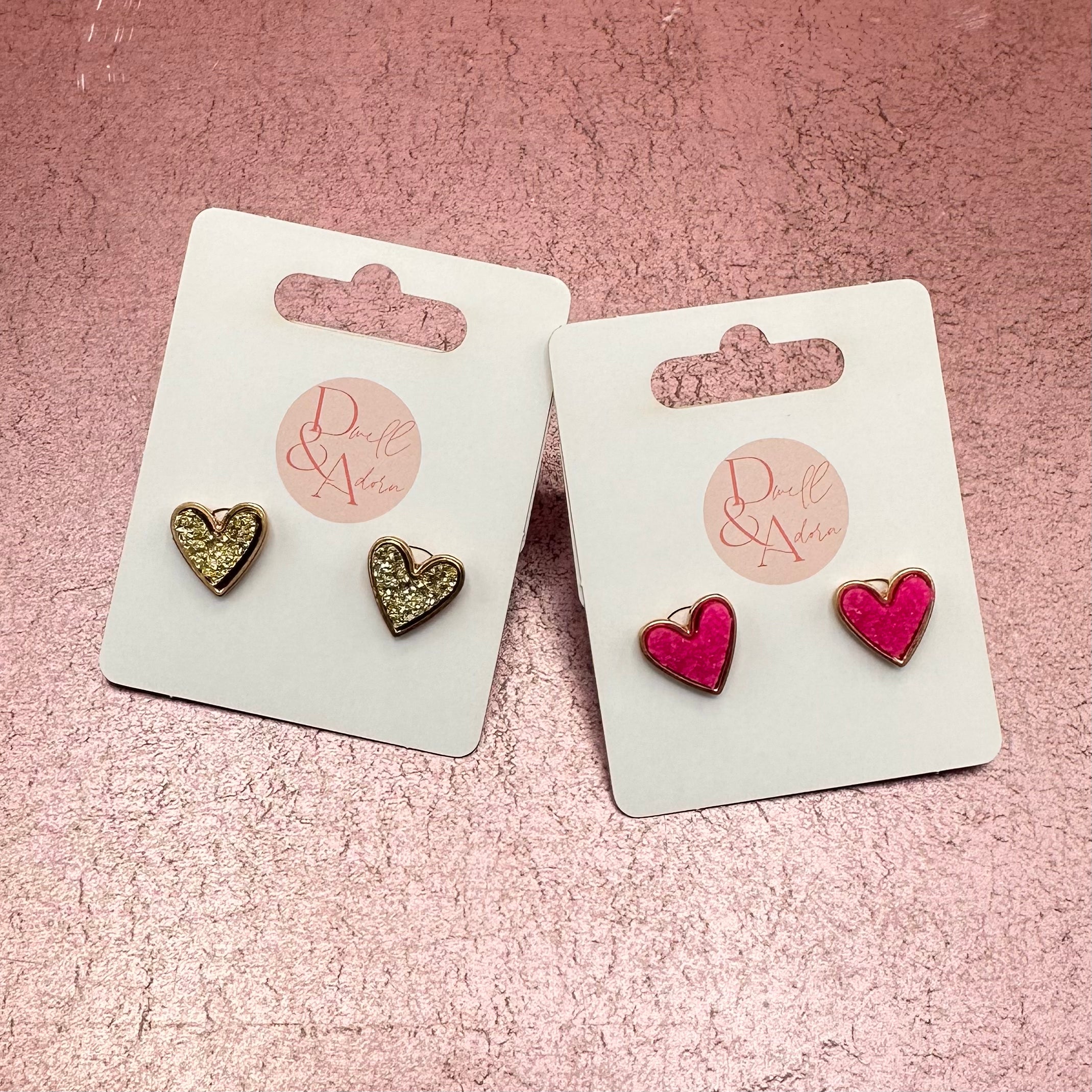 Druzy Heart Stud Earrings