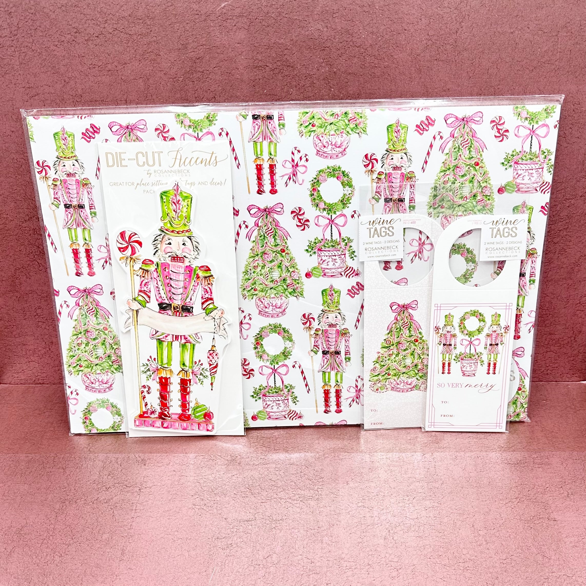 Pink Peppermint Nutcrackers and Topiaries Placemat