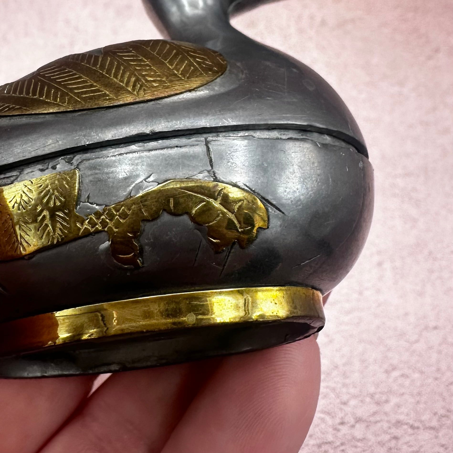 Vintage Pewter Duck Trinket Box w/ Brass Detail