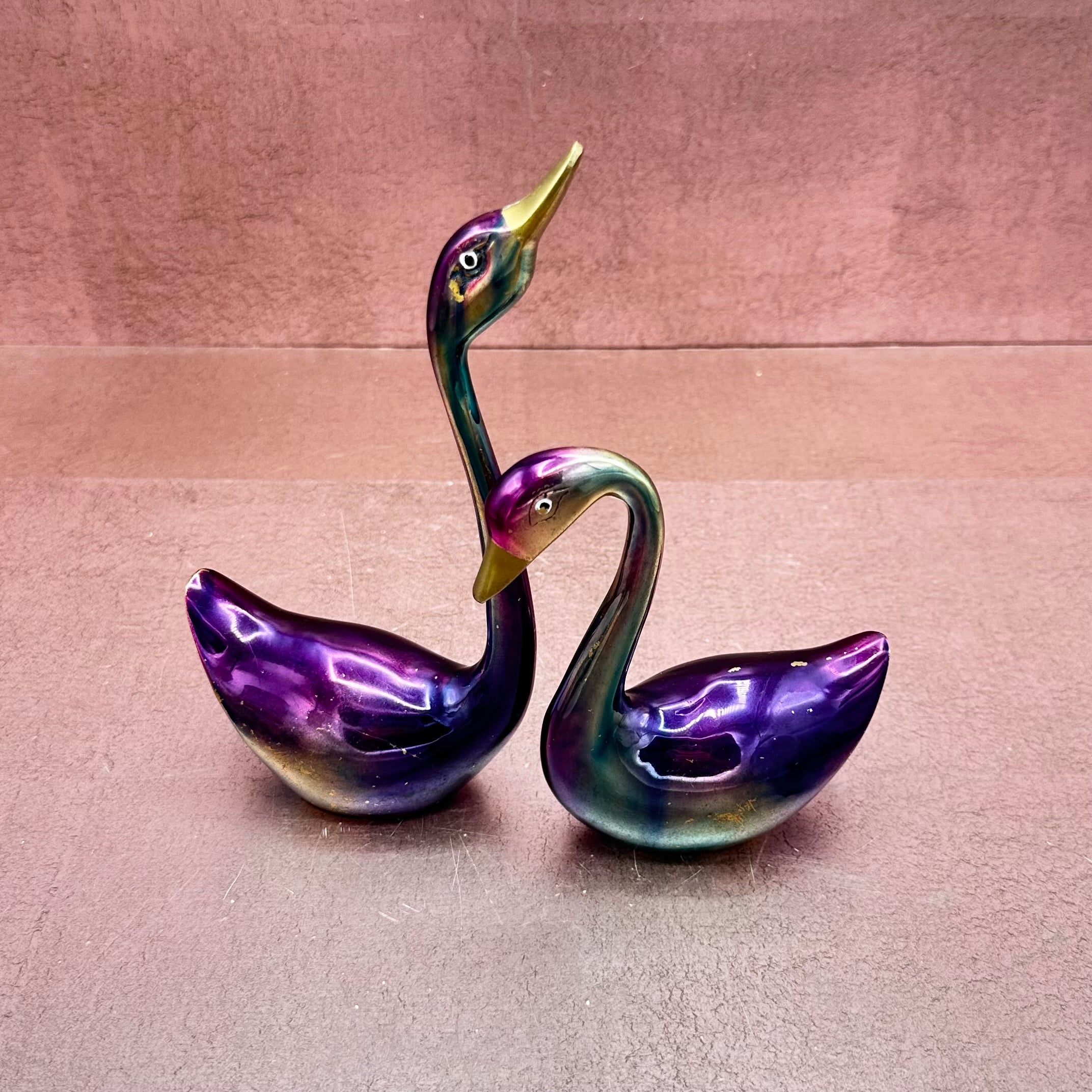 Rainbow Colored Brass Swan Pair