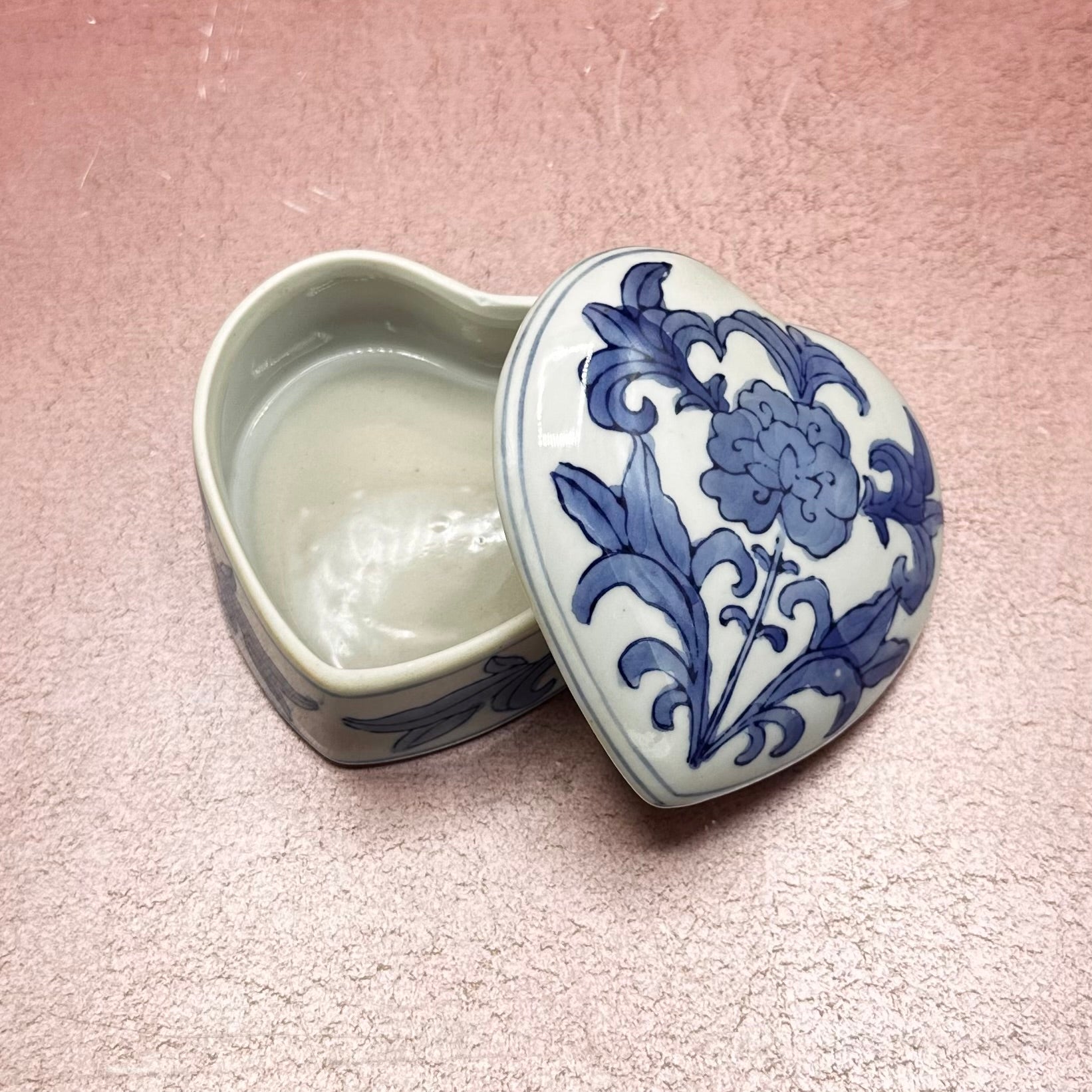 Blue & White Heart Lidded Trinket Dish