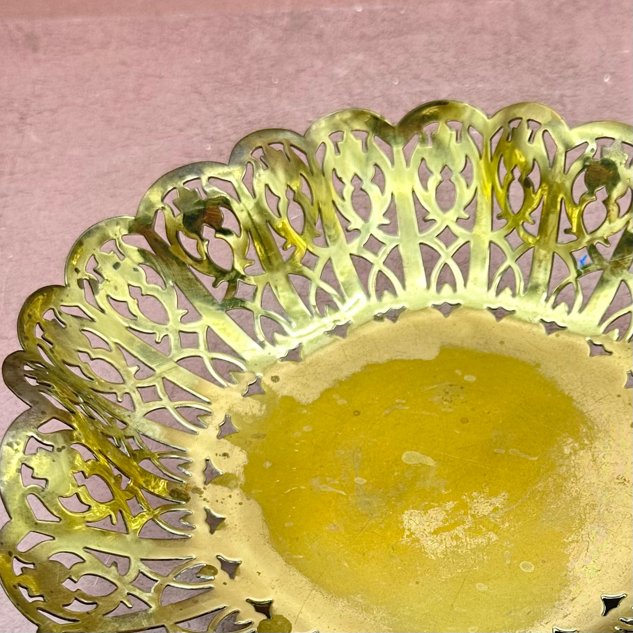 Brass Reticulated Ruffle Footed Dish