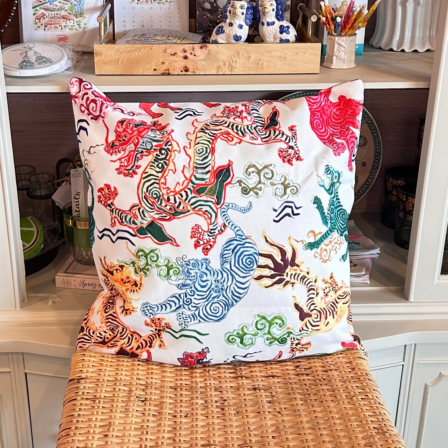 Multicolor Dragon Pillow Cover