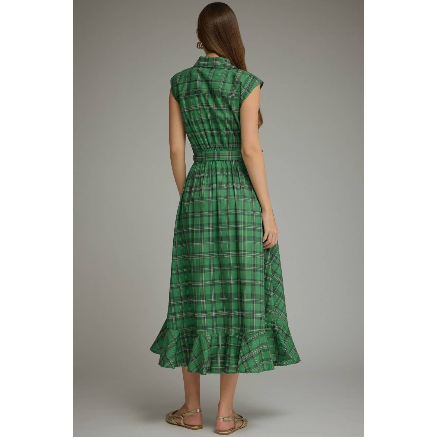 Plaid Cap Sleeve Midi Dress
