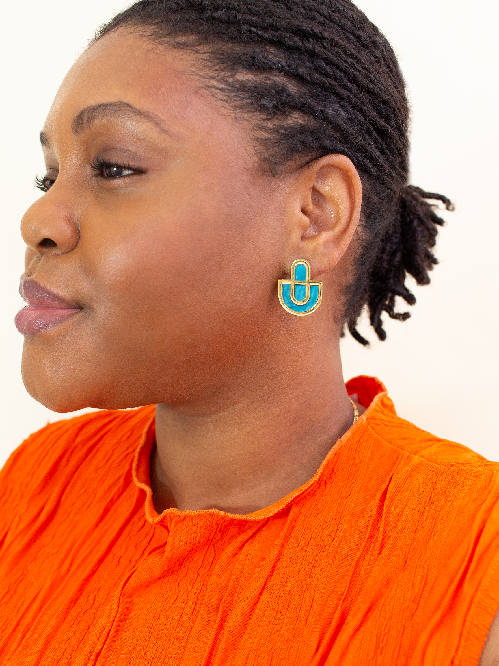 Devin 2 Aqua Gold Acrylic Stud Earrings