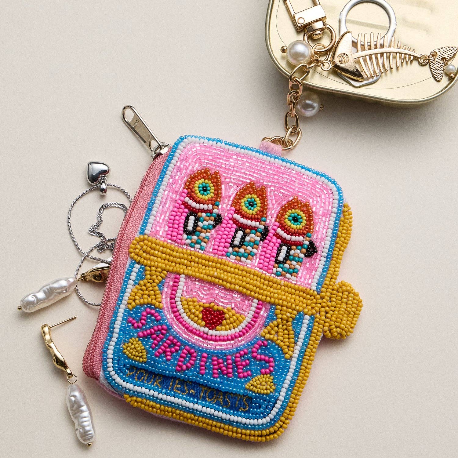 Beaded Sardine Coin Purse Keychain