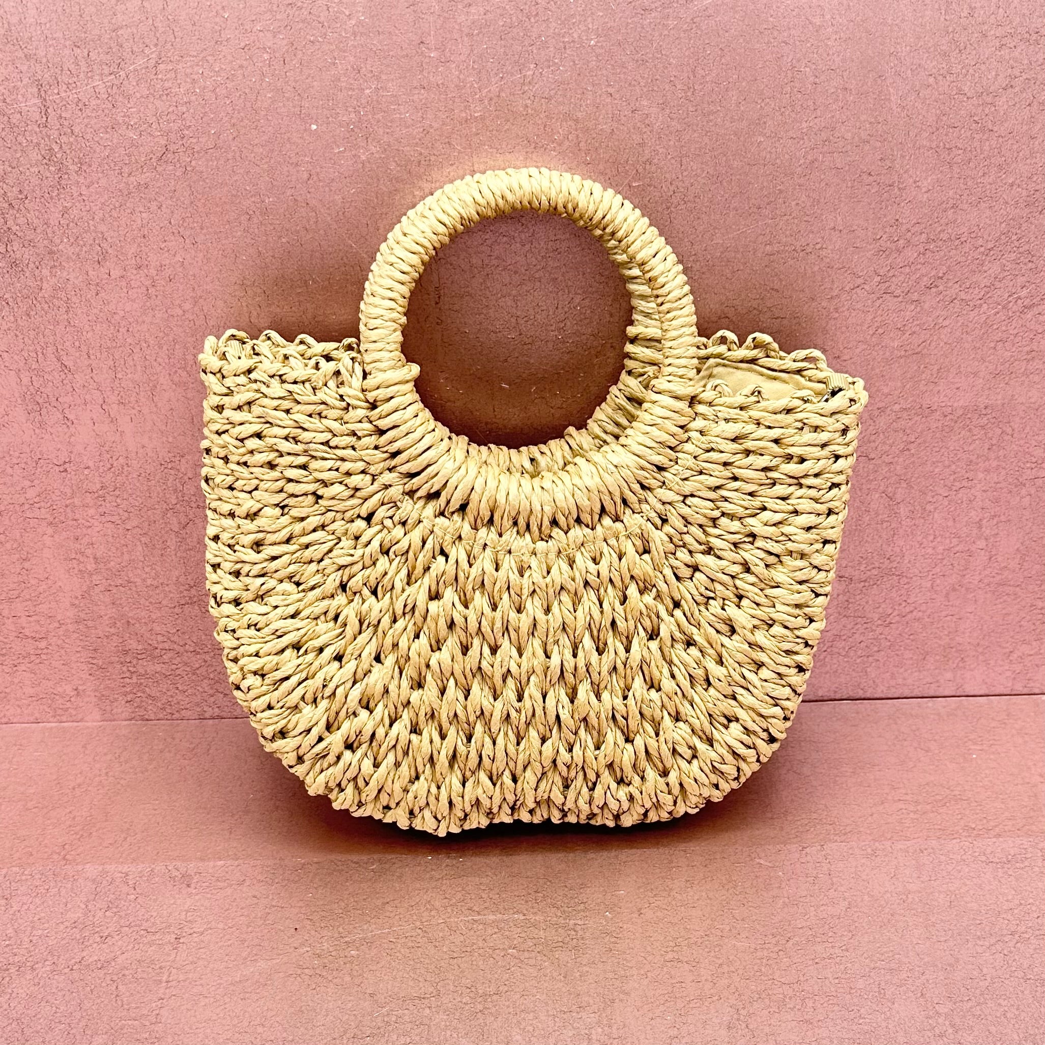 Half Round Woven Straw Purse Dwell and Adorn