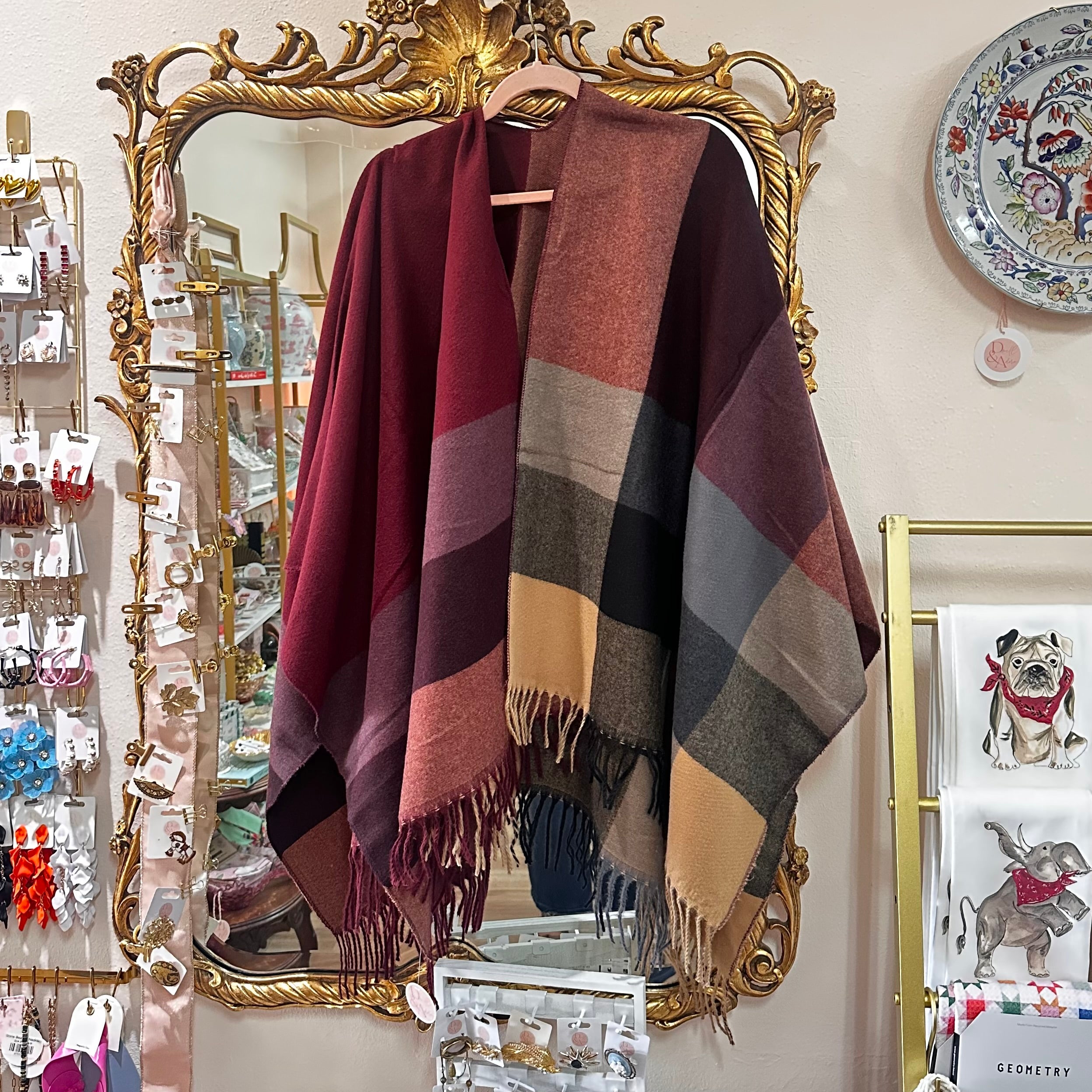 Cozy Kimono Plaid Burgundy/Brown