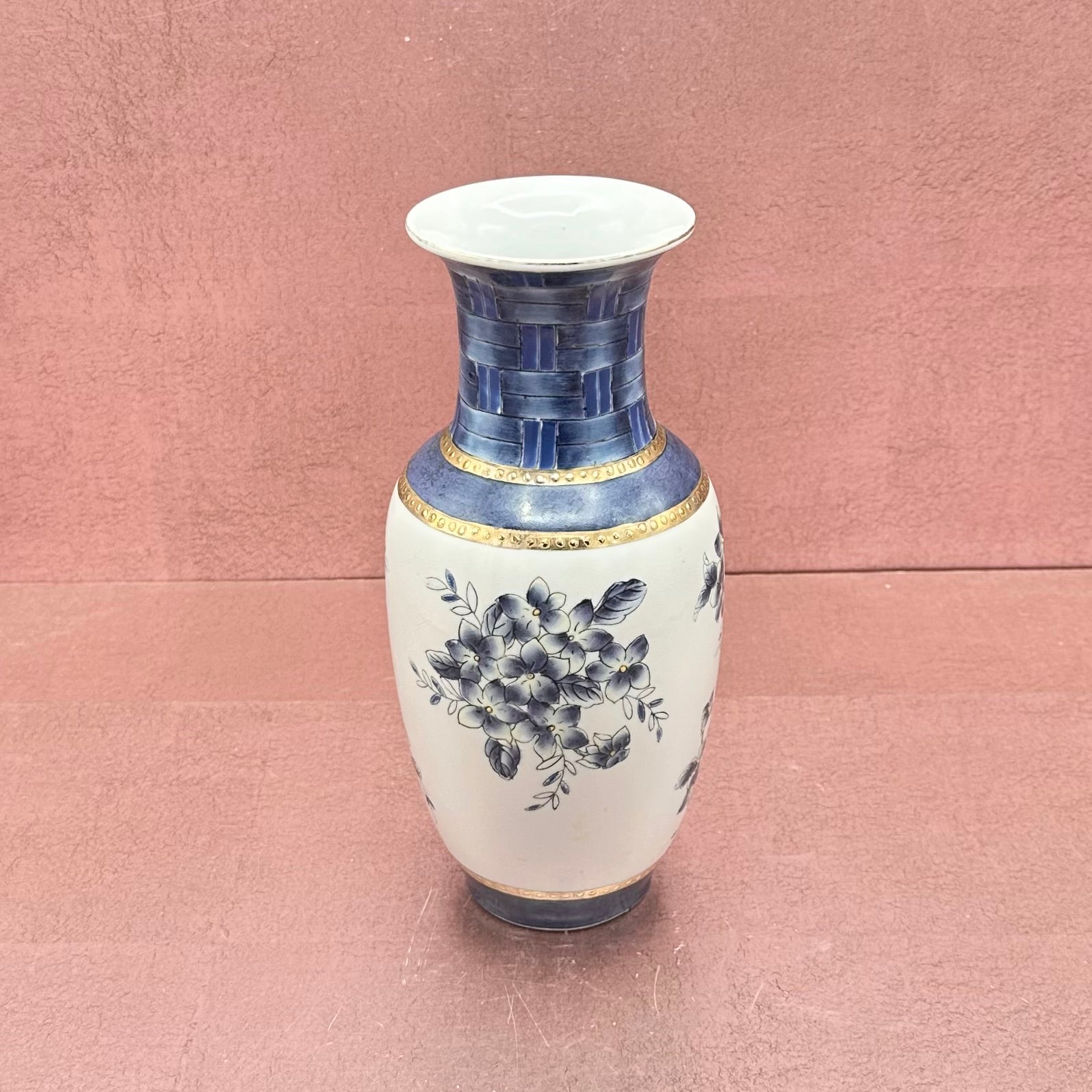 Blue & White Basketweave Vase