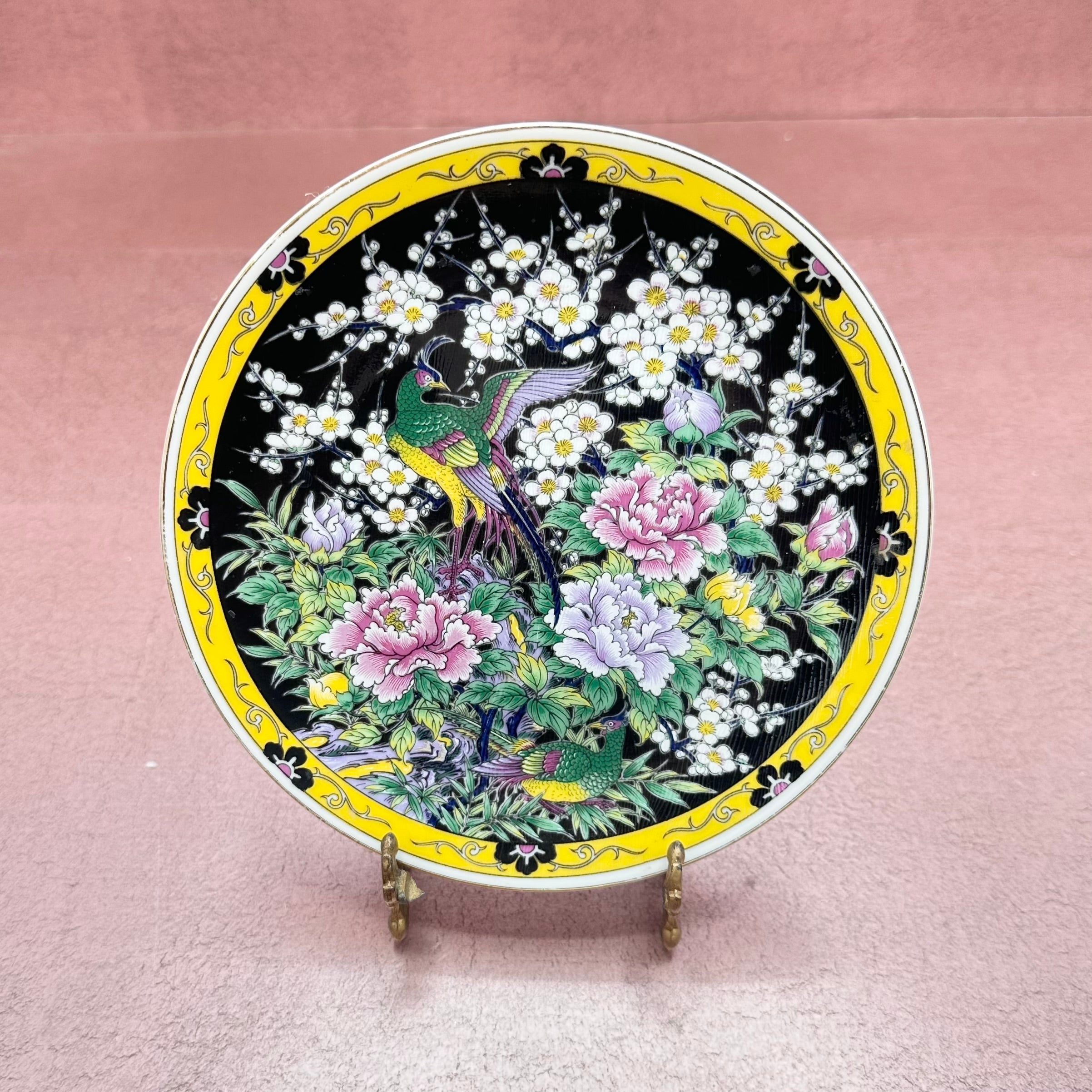 Japanese Floral Black & Yellow Small Plate