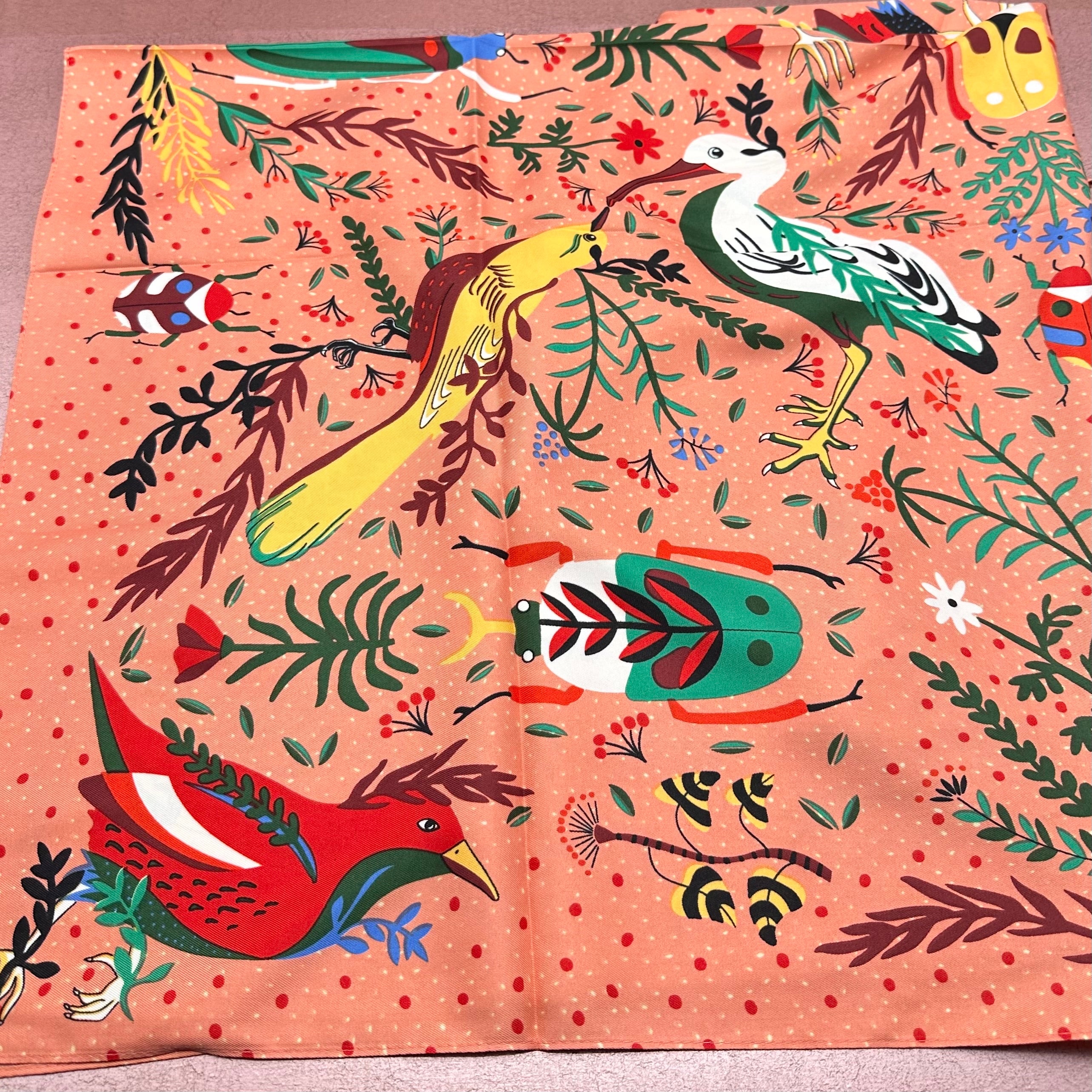 Bird & Beetle Coral Scarf