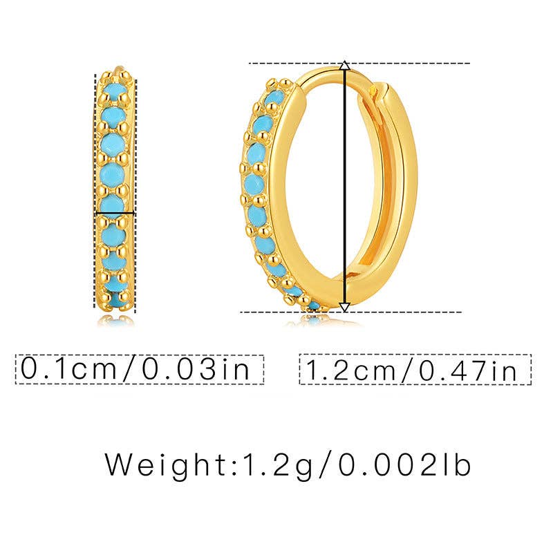 Turquoise Beaded Gold Hoop Huggie Earrings