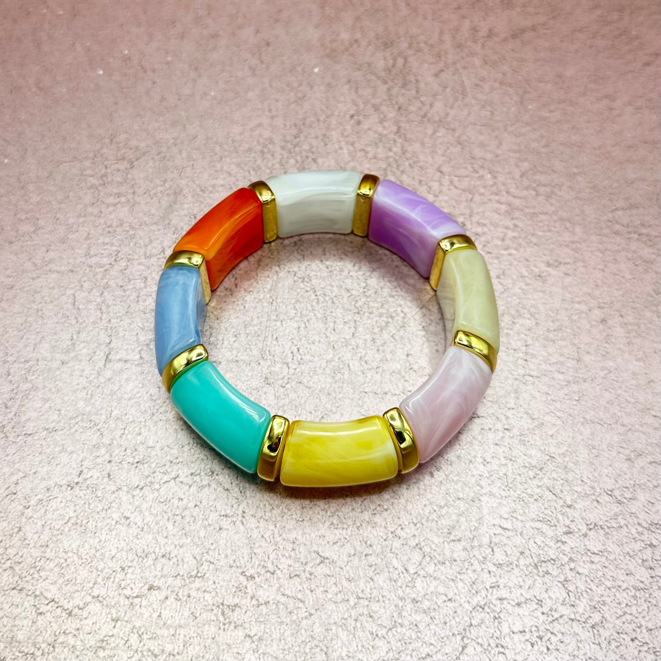 Chunky Gold and Color Bead Stretch Bracelet