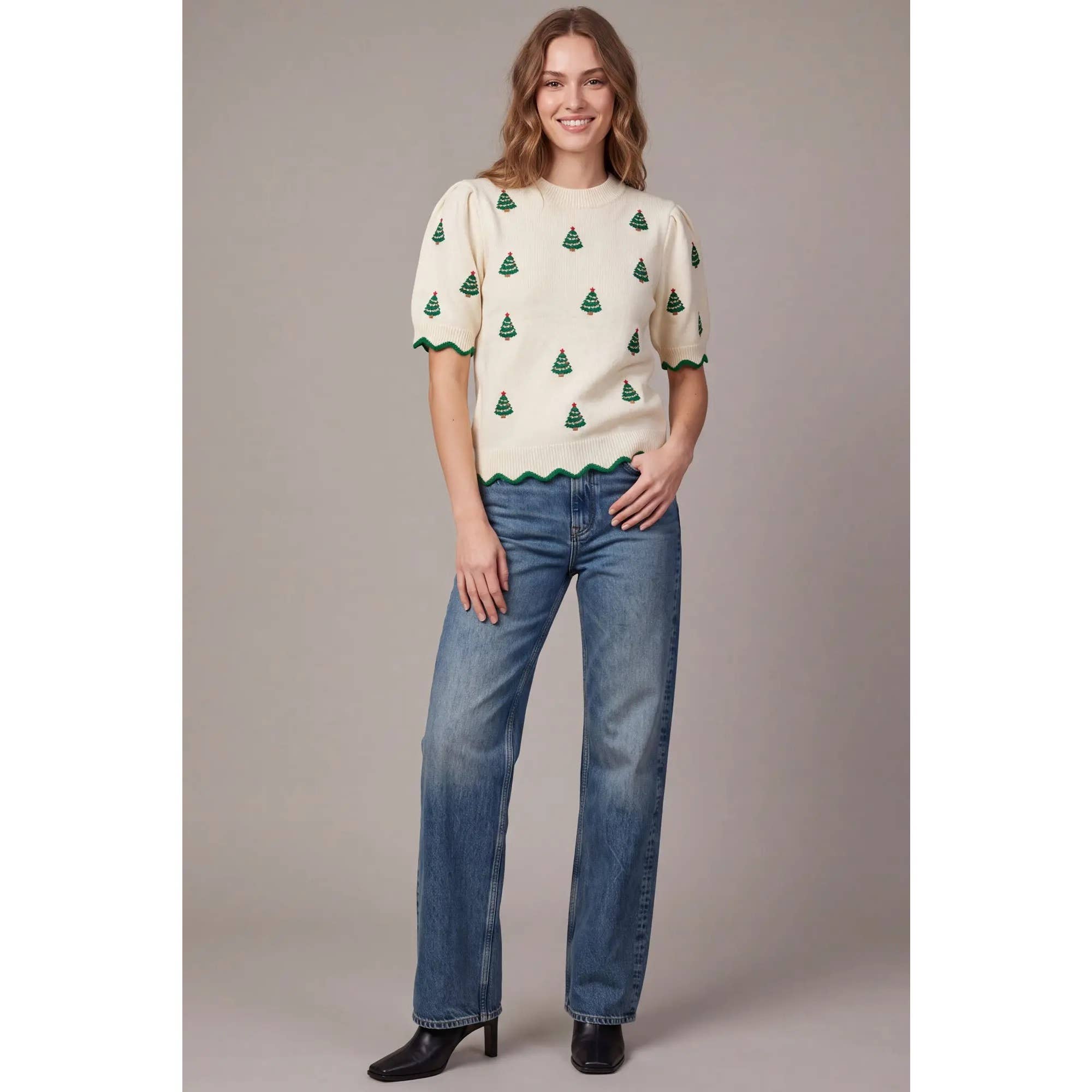 Christmas Trees Short Sleeve Sweater