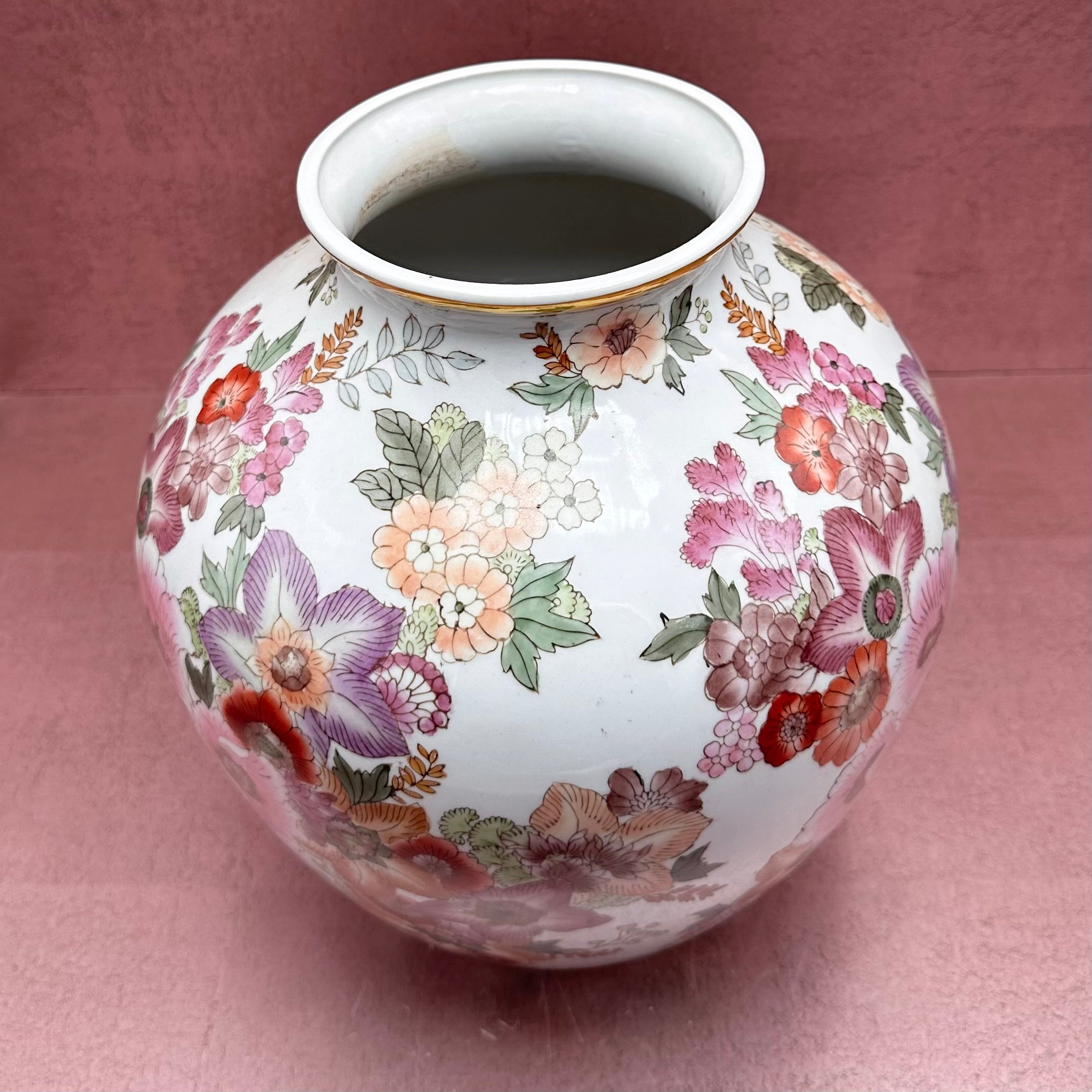 Large Pink Orange & Purple Floral Vase