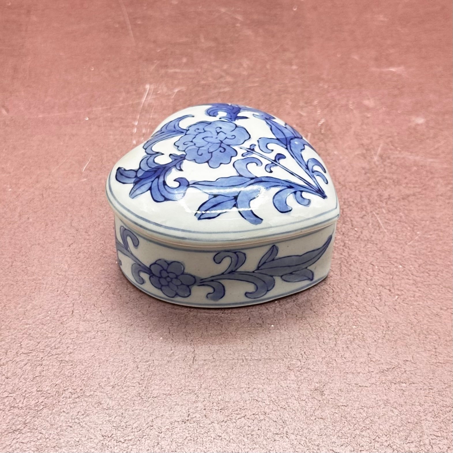 Blue & White Heart Lidded Trinket Dish