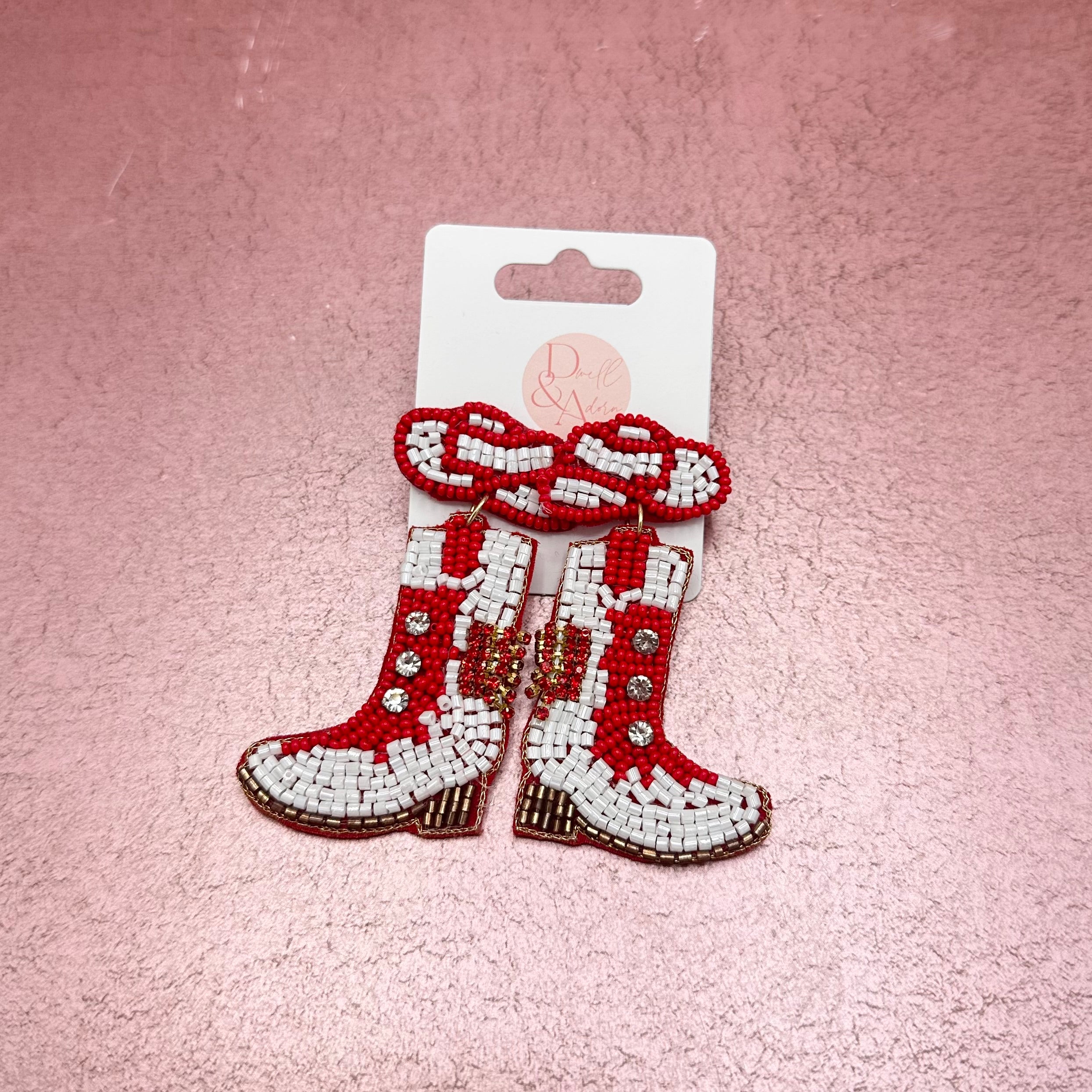 Red & White Boot and Hat Earrings