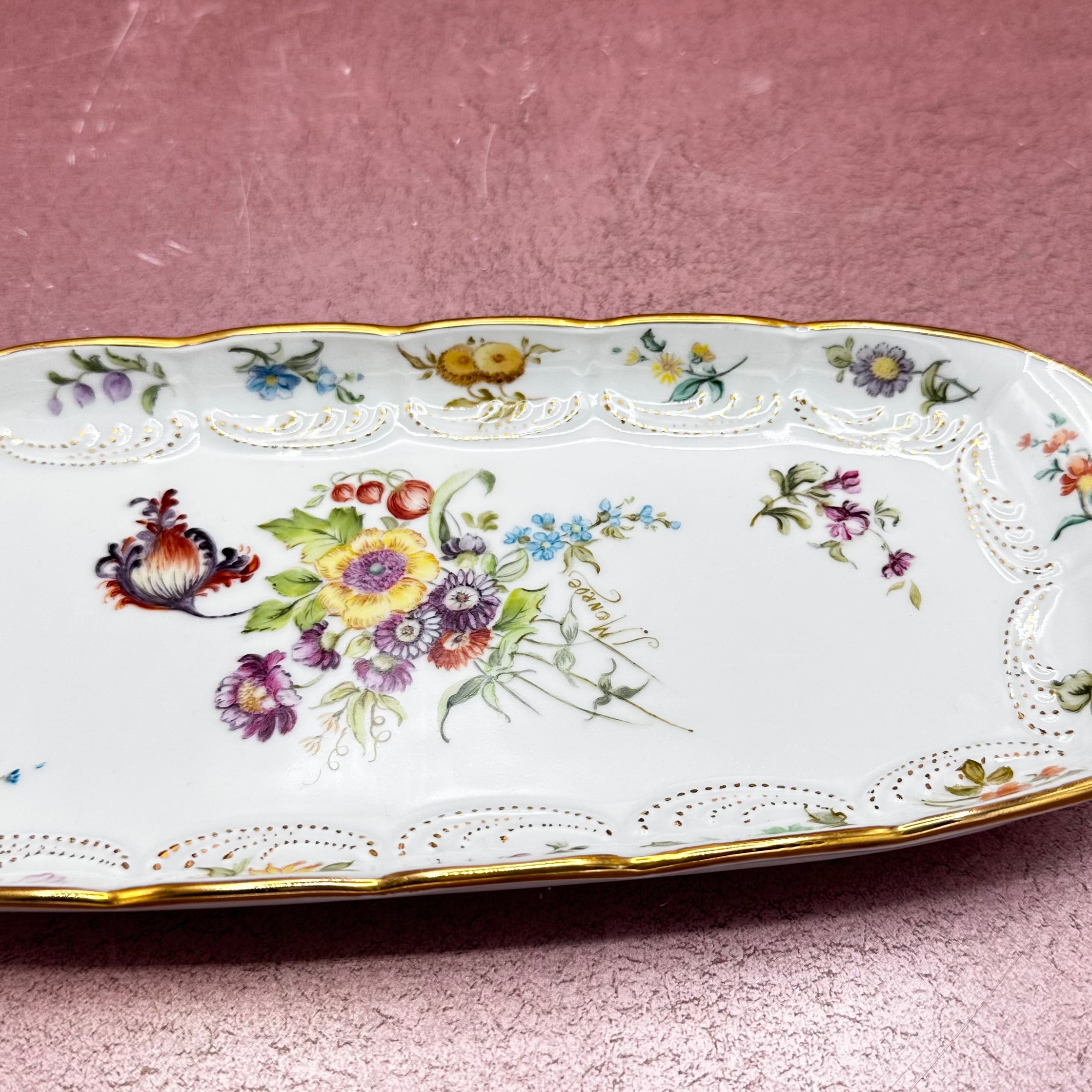 Floral Gold Dot Pattern Vintage Plate Germany