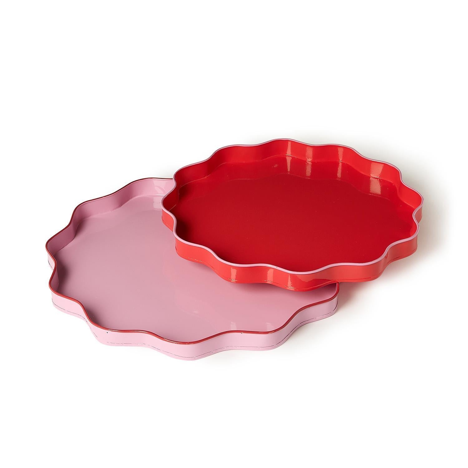 Scalloped Trays Pink w/ Red