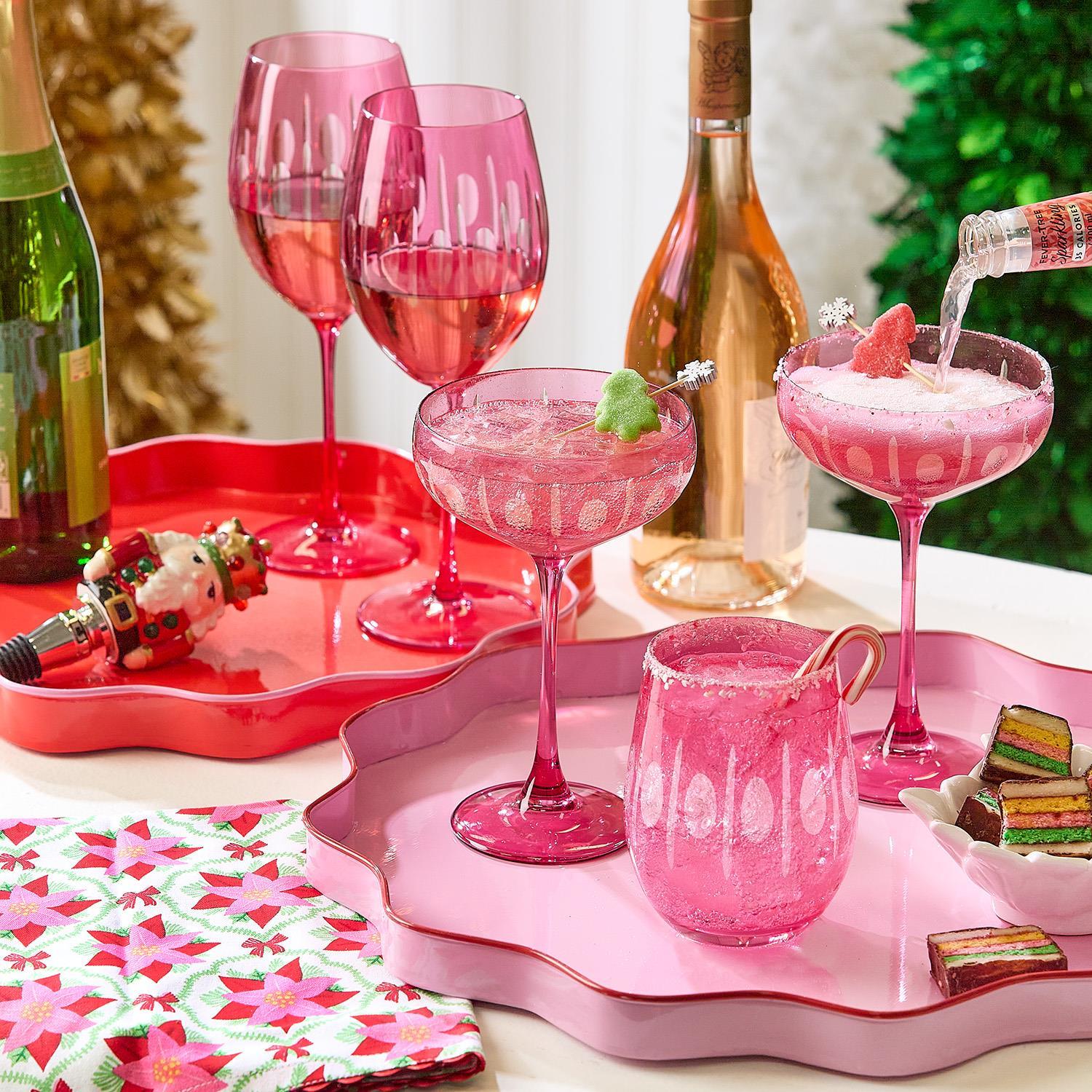 Scalloped Trays Pink w/ Red