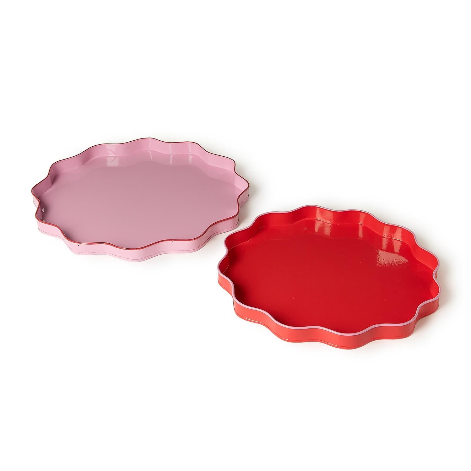 Scalloped Trays Pink w/ Red