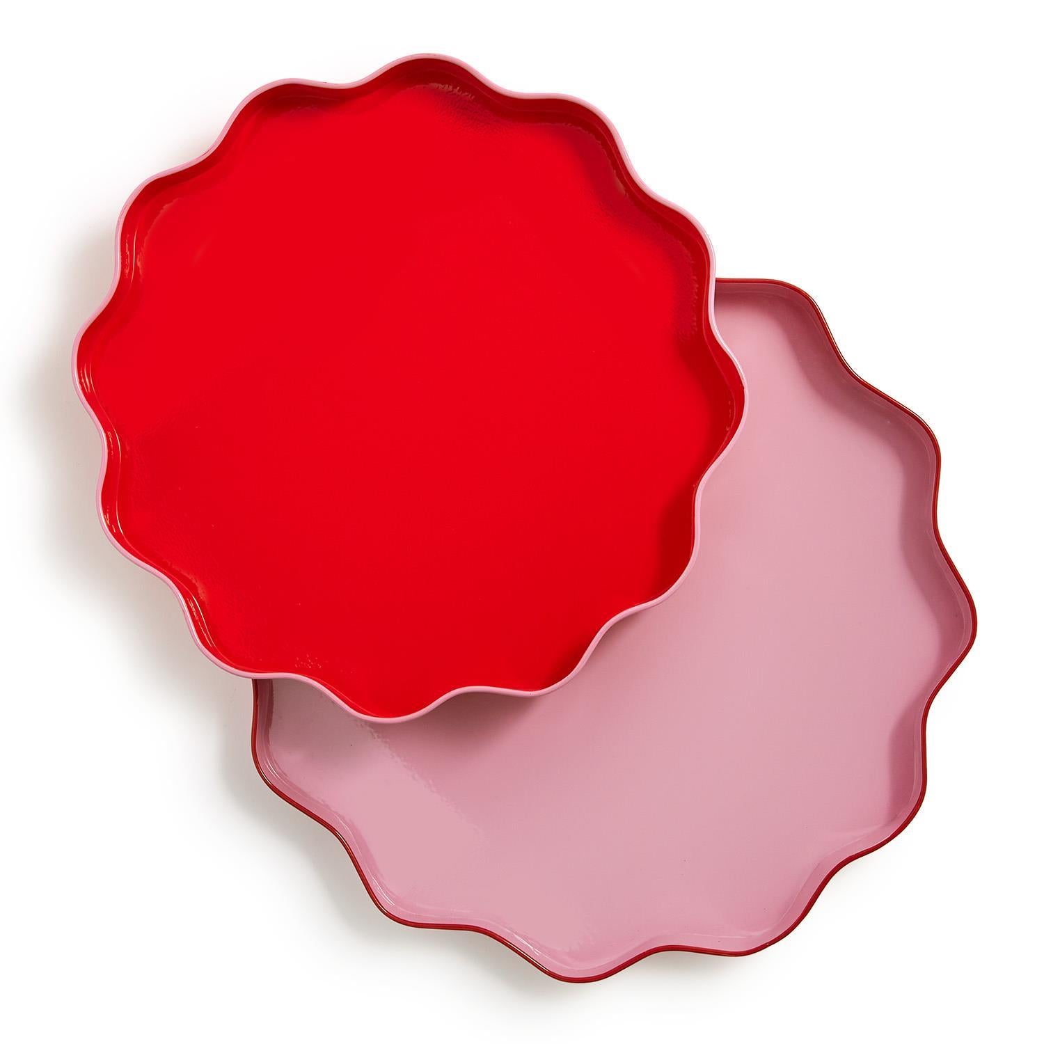 Scalloped Trays Pink w/ Red