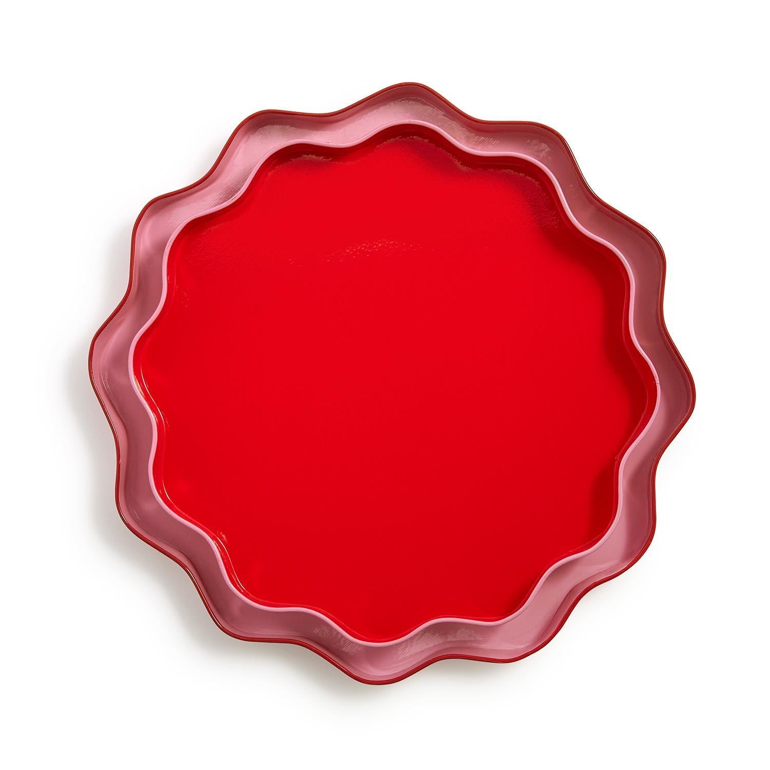 Scalloped Trays Pink w/ Red